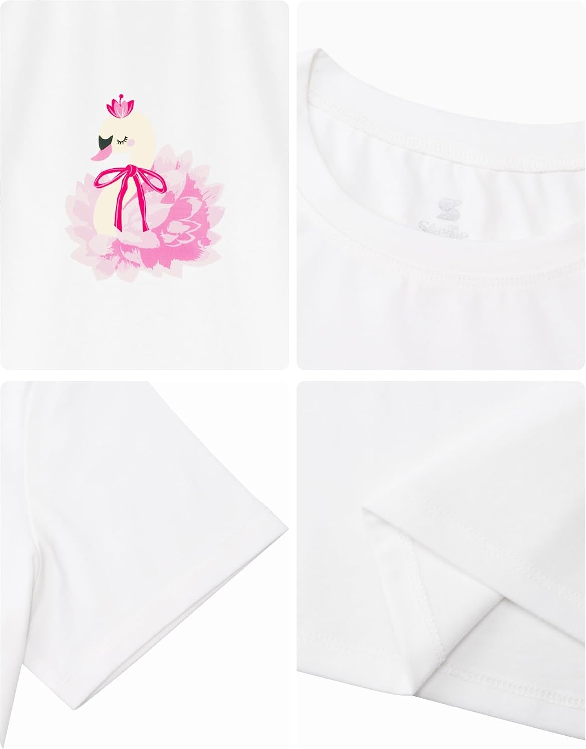 Stelle Girls Graphic T Shirt Cotton Crewneck Short Sleeve Casual Tee(Swan Whisper|white)