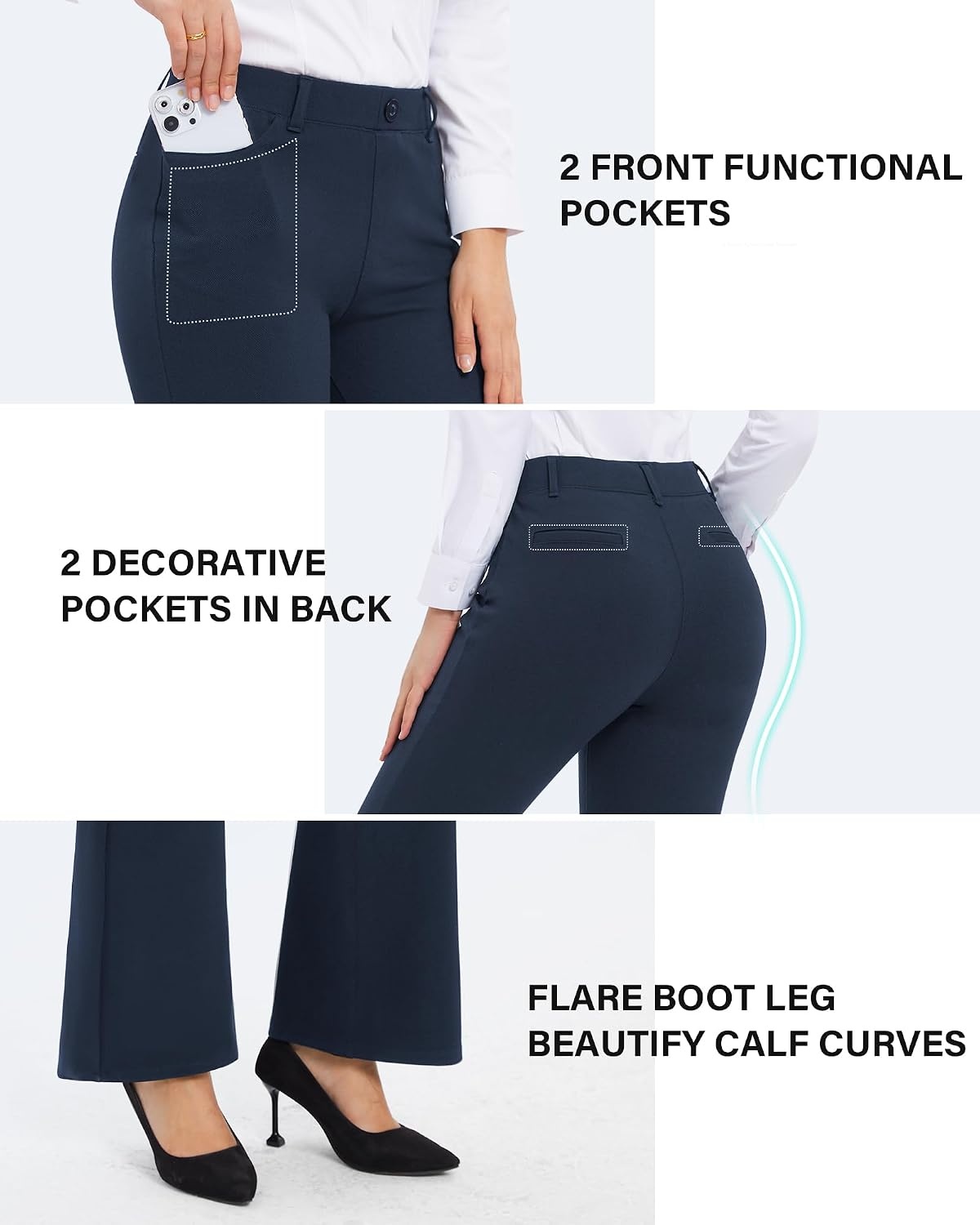Stelle Women’s 30 Inch Bootcut Work Pants Stretch Business Casual Office | Pull-on waistband, Functional pockets, Wrinkle resistant, Office, Travel, Professional wear, All-day comfort(Navy)