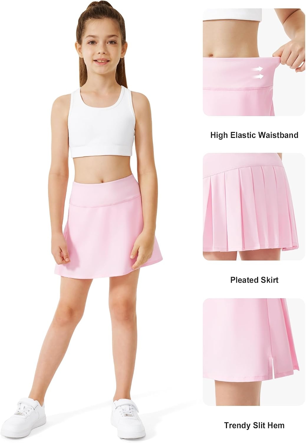 Stelle Girls Tennis Skirts with Inner Shorts Pockets Golf Skirts Athletic Running Workout Pleated Skort 5-15Years(Pink)