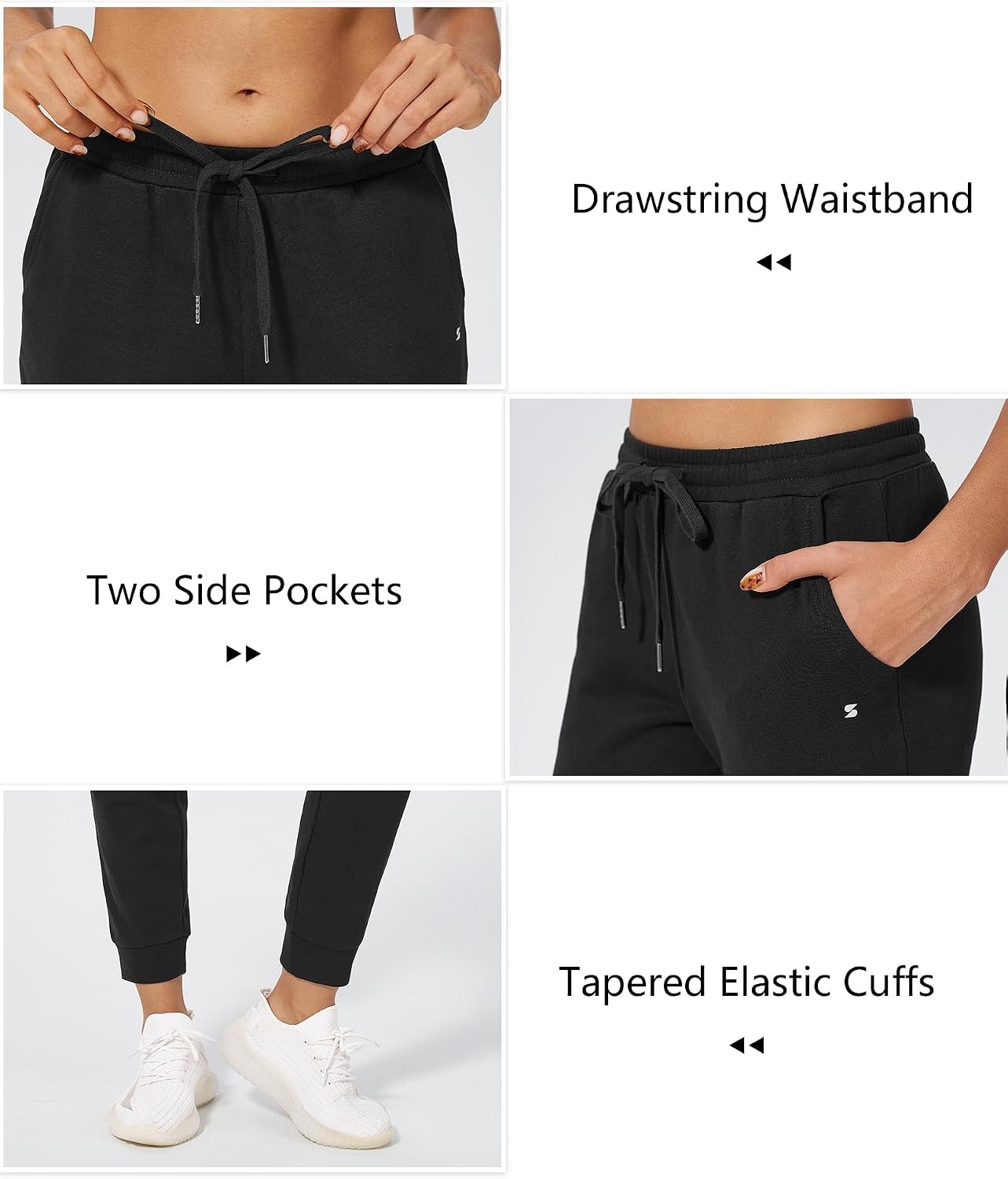Stelle Womens High Waist Drawstring Jogger Athletic Lounge Sweatpants with Pockets(Black)