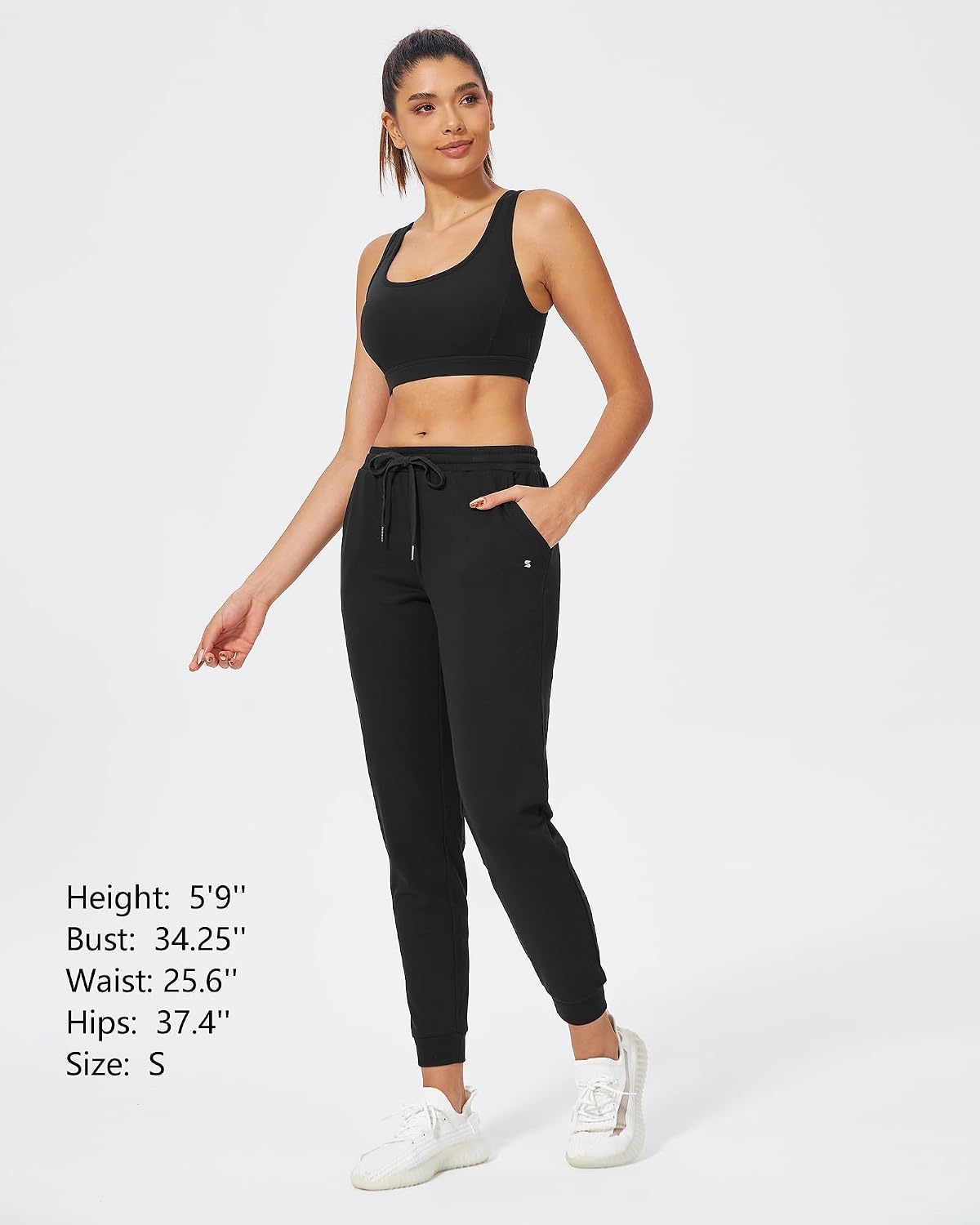 Stelle Womens High Waist Drawstring Jogger Athletic Lounge Sweatpants with Pockets(Black)