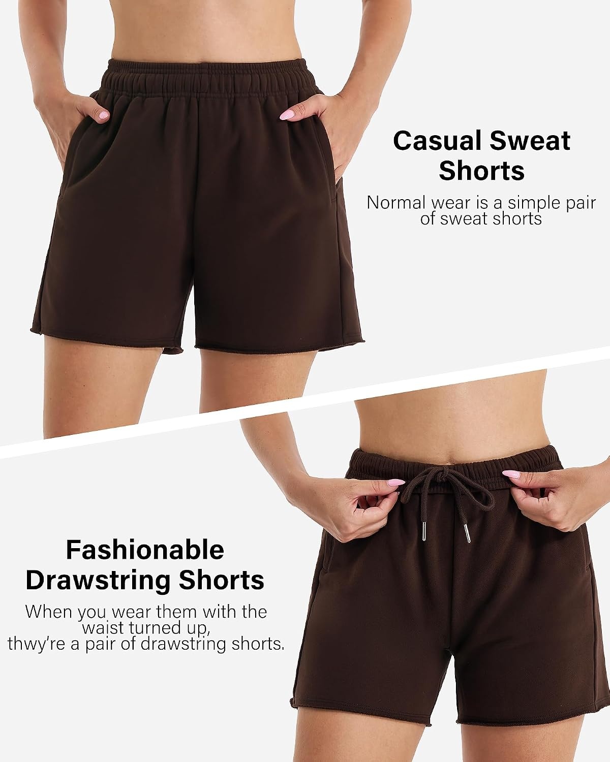 Stelle Women’s Sweat Shorts Casual Drawstring Shorts Comfy Cotton High Waisted Workout Lounge Shorts with Pockets(Coffee)