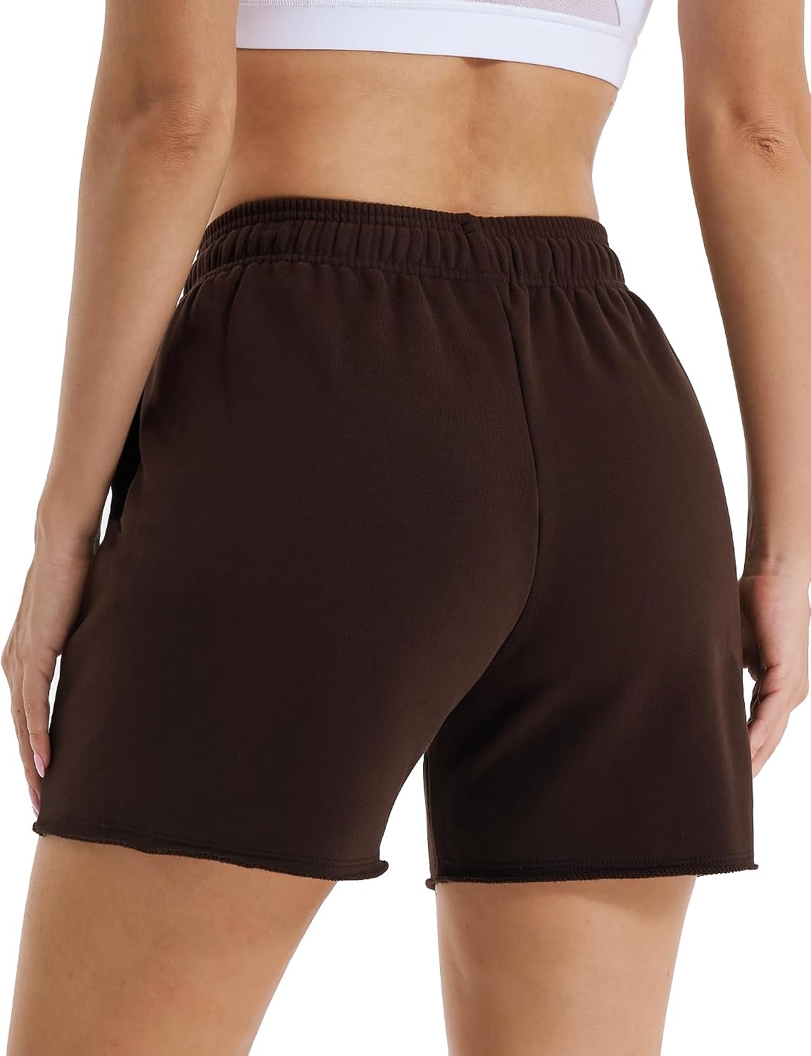 Stelle Women’s Sweat Shorts Casual Drawstring Shorts Comfy Cotton High Waisted Workout Lounge Shorts with Pockets(Coffee)