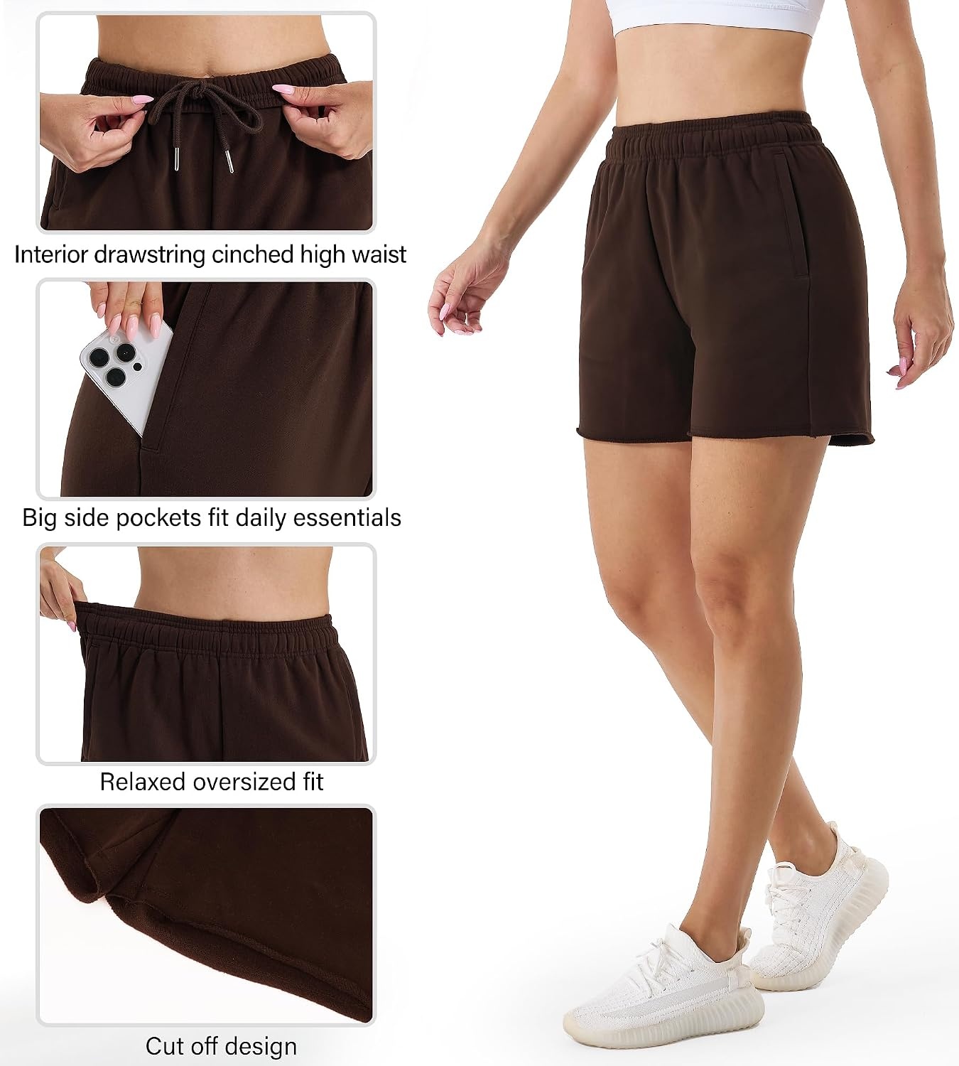 Stelle Women’s Sweat Shorts Casual Drawstring Shorts Comfy Cotton High Waisted Workout Lounge Shorts with Pockets(Coffee)