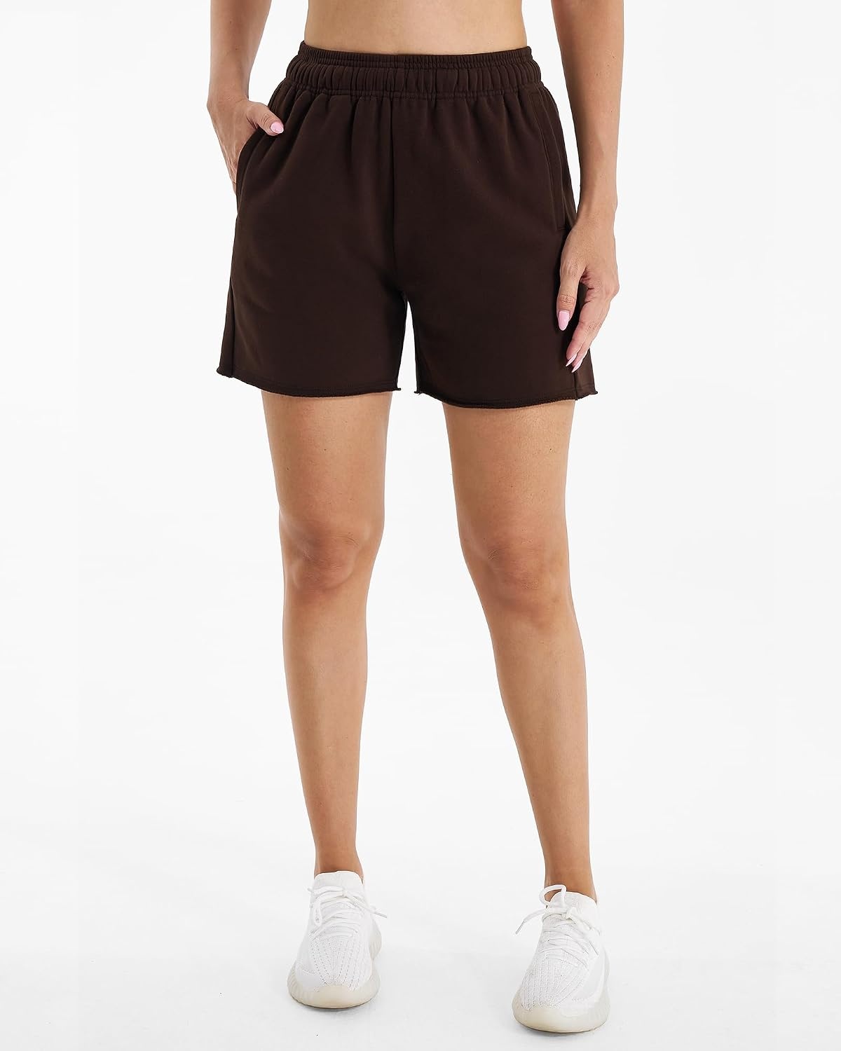Stelle Women’s Sweat Shorts Casual Drawstring Shorts Comfy Cotton High Waisted Workout Lounge Shorts with Pockets(Coffee)