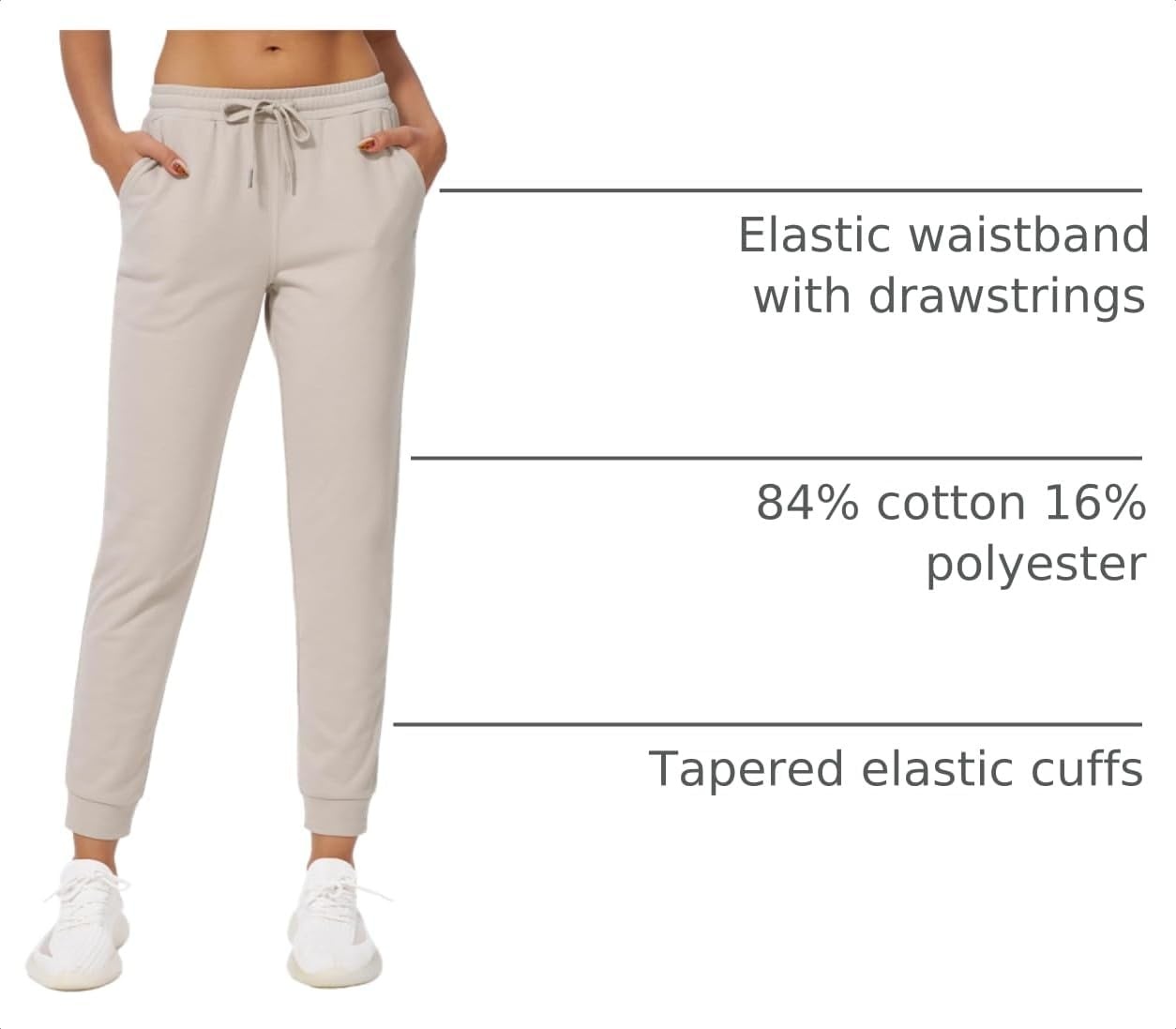 Stelle Womens High Waist Drawstring Jogger Athletic Lounge Sweatpants with Pockets(Oat Milk)