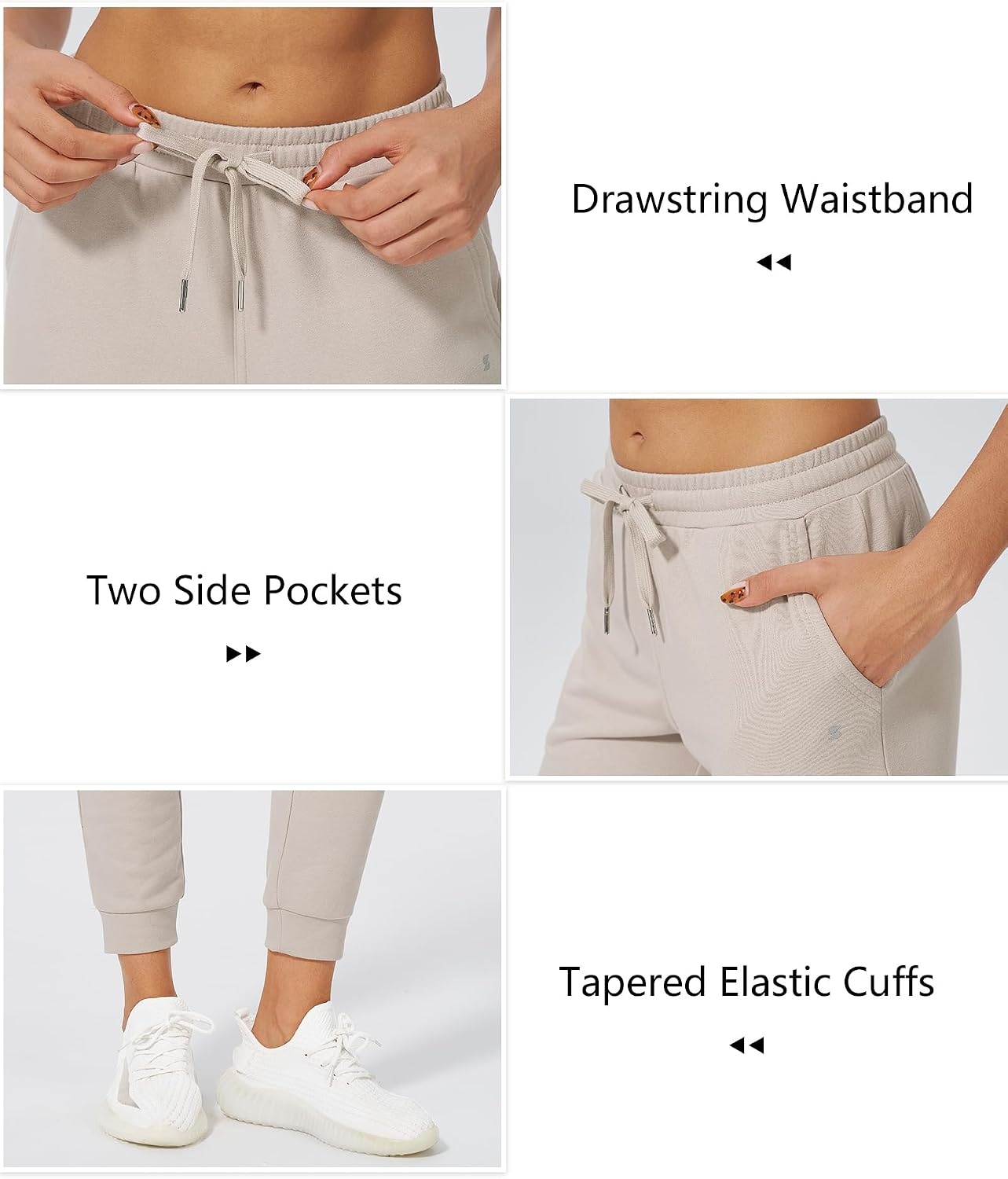 Stelle Womens High Waist Drawstring Jogger Athletic Lounge Sweatpants with Pockets(Oat Milk)