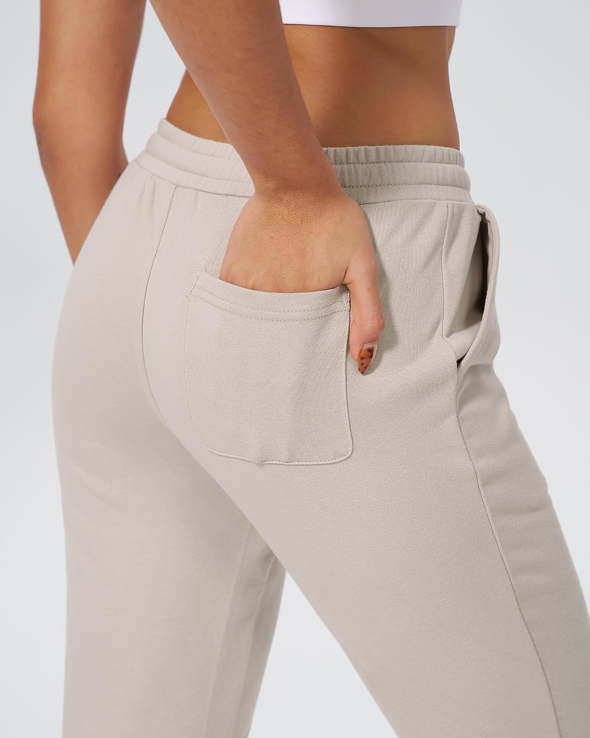 Stelle Womens High Waist Drawstring Jogger Athletic Lounge Sweatpants with Pockets(Oat Milk)
