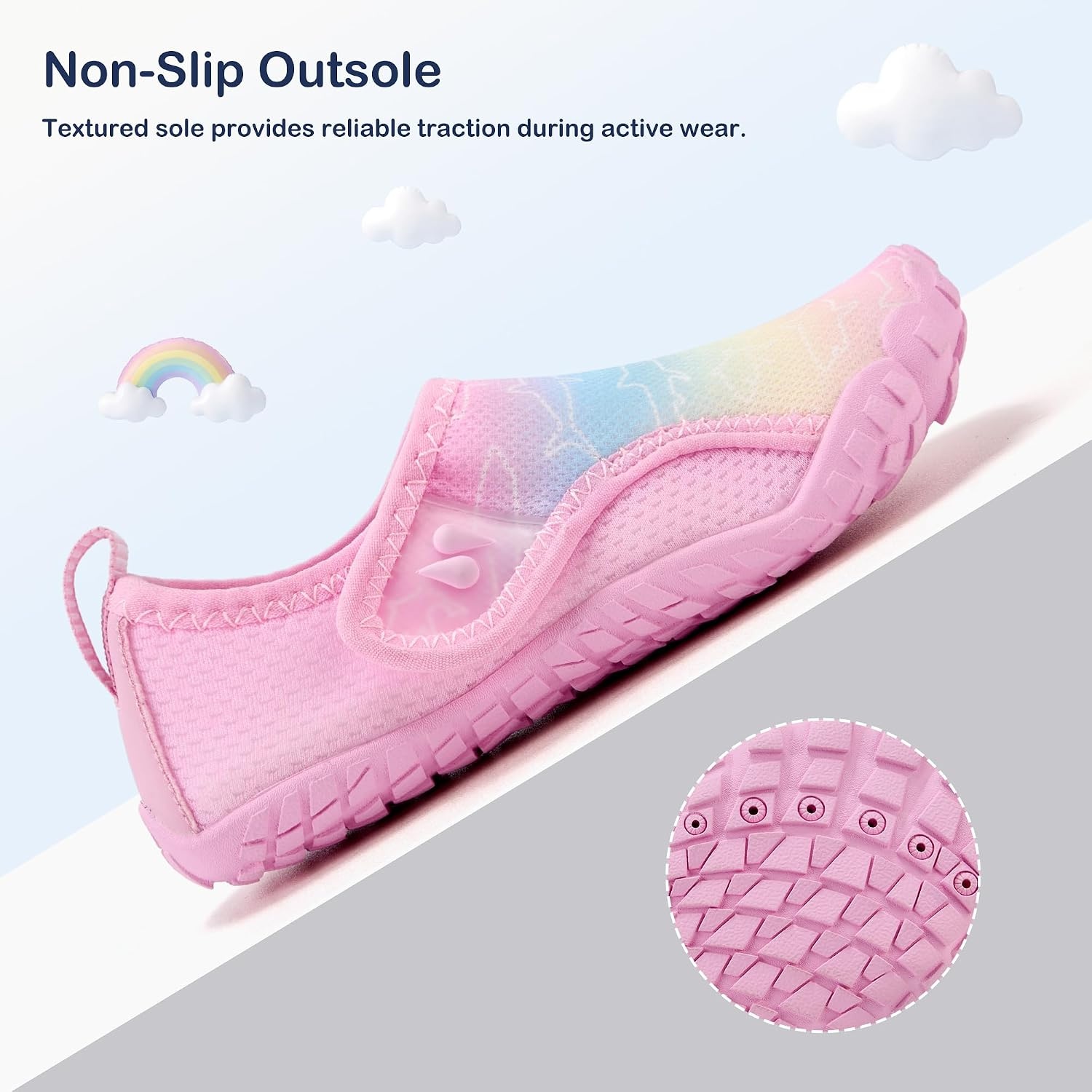 Stelle Toddler Water Shoes Kids Barefoot Non-Slip | Quick Dry Hook-and-Loop Strap with Built-In Drainage for Boys Girls-Natural Foot Movement, Beach Pool Swim Hiking Camping(Rainbow)