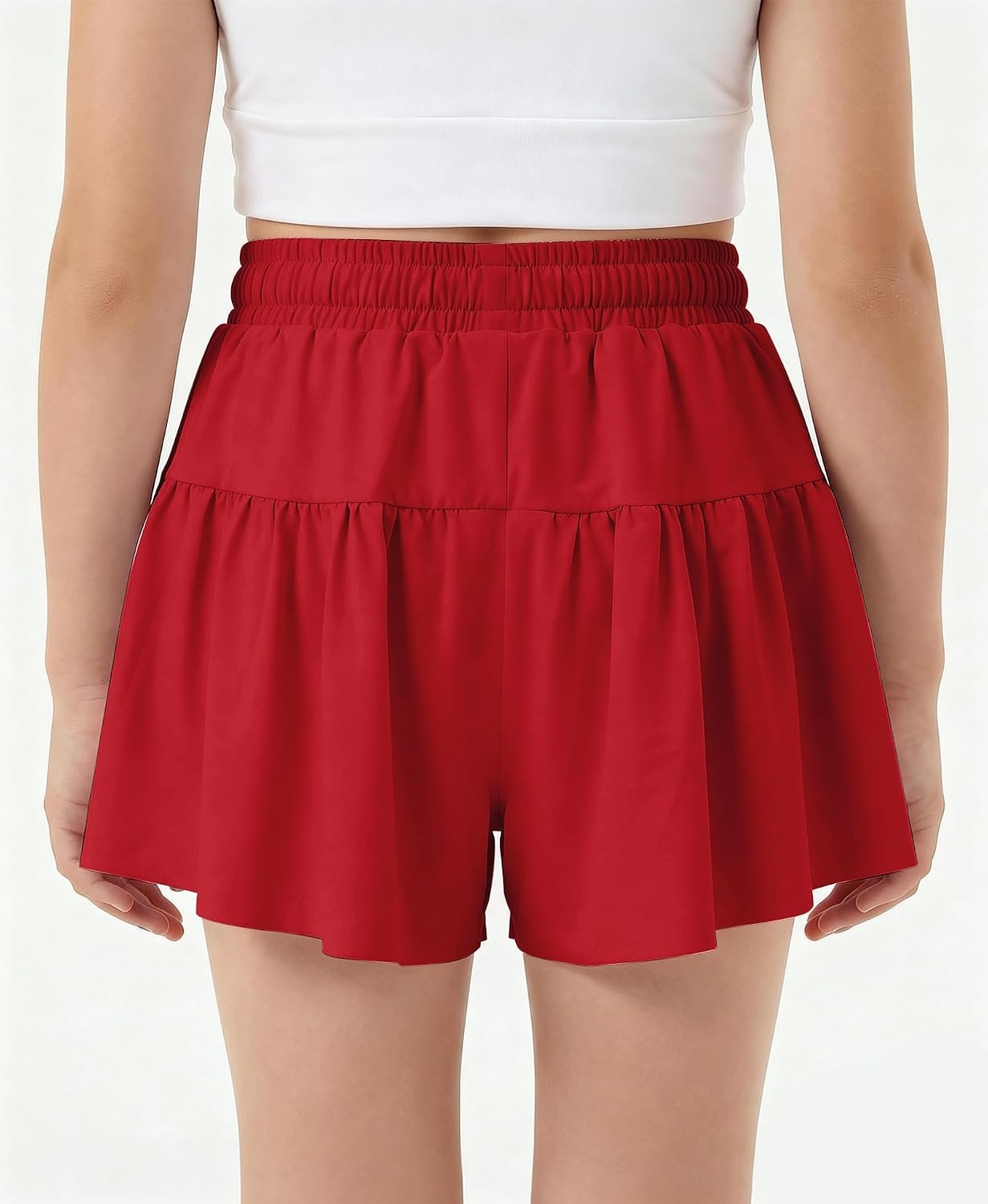 Stelle Girls 2 in 1 Butterfly Shorts Flowy Athletic Shorts with Pocket(Red)