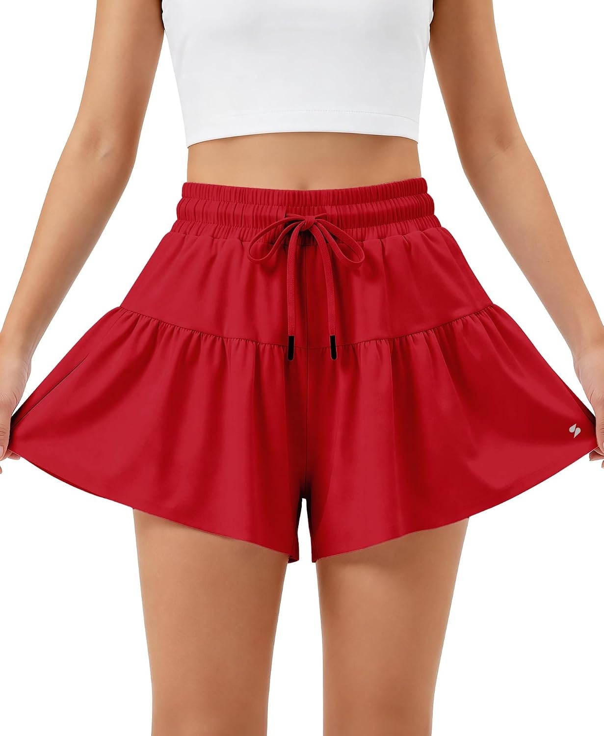 Stelle Girls 2 in 1 Butterfly Shorts Flowy Athletic Shorts with Pocket(Red)