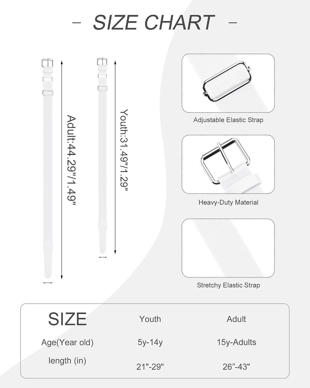 Stelle Baseball Softball Belt Elastic Adjustable Girls Boys Youth Adults(White)