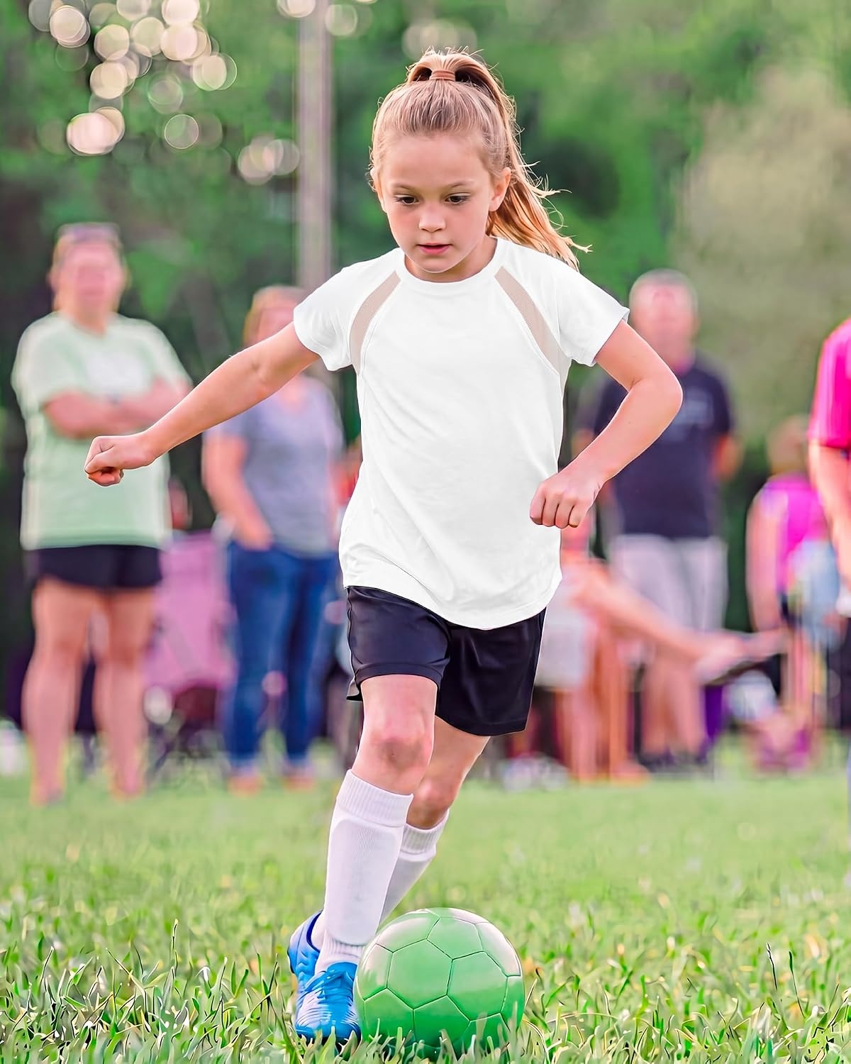 Stelle Athletic Shirts for Girls Short Sleeve Soccer Active Tshirts Kids(White)