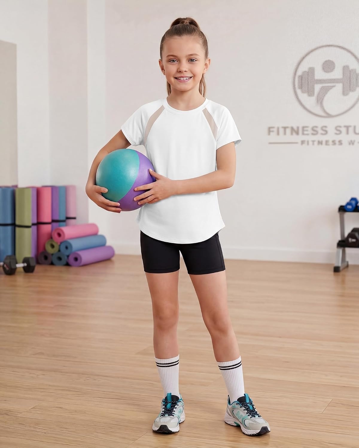Stelle Athletic Shirts for Girls Short Sleeve Soccer Active Tshirts Kids(White)