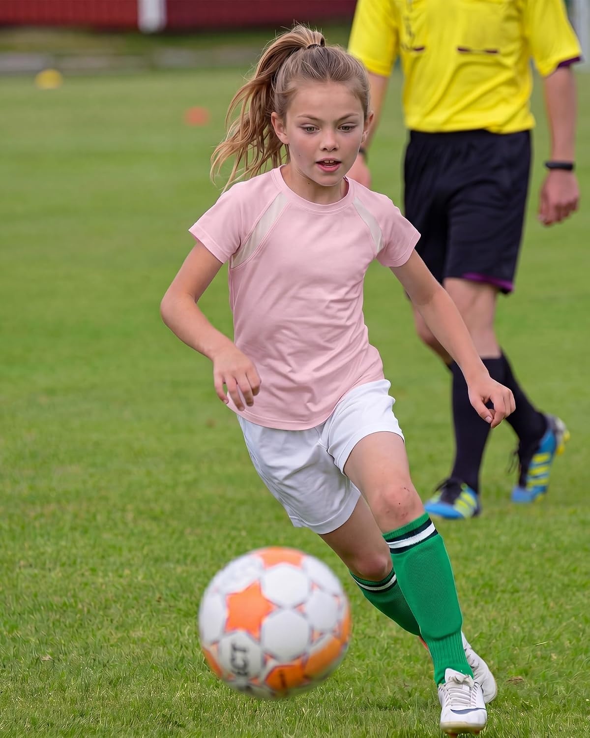 Stelle Athletic Shirts for Girls Short Sleeve Soccer Active Tshirts Kids(Light Pink)
