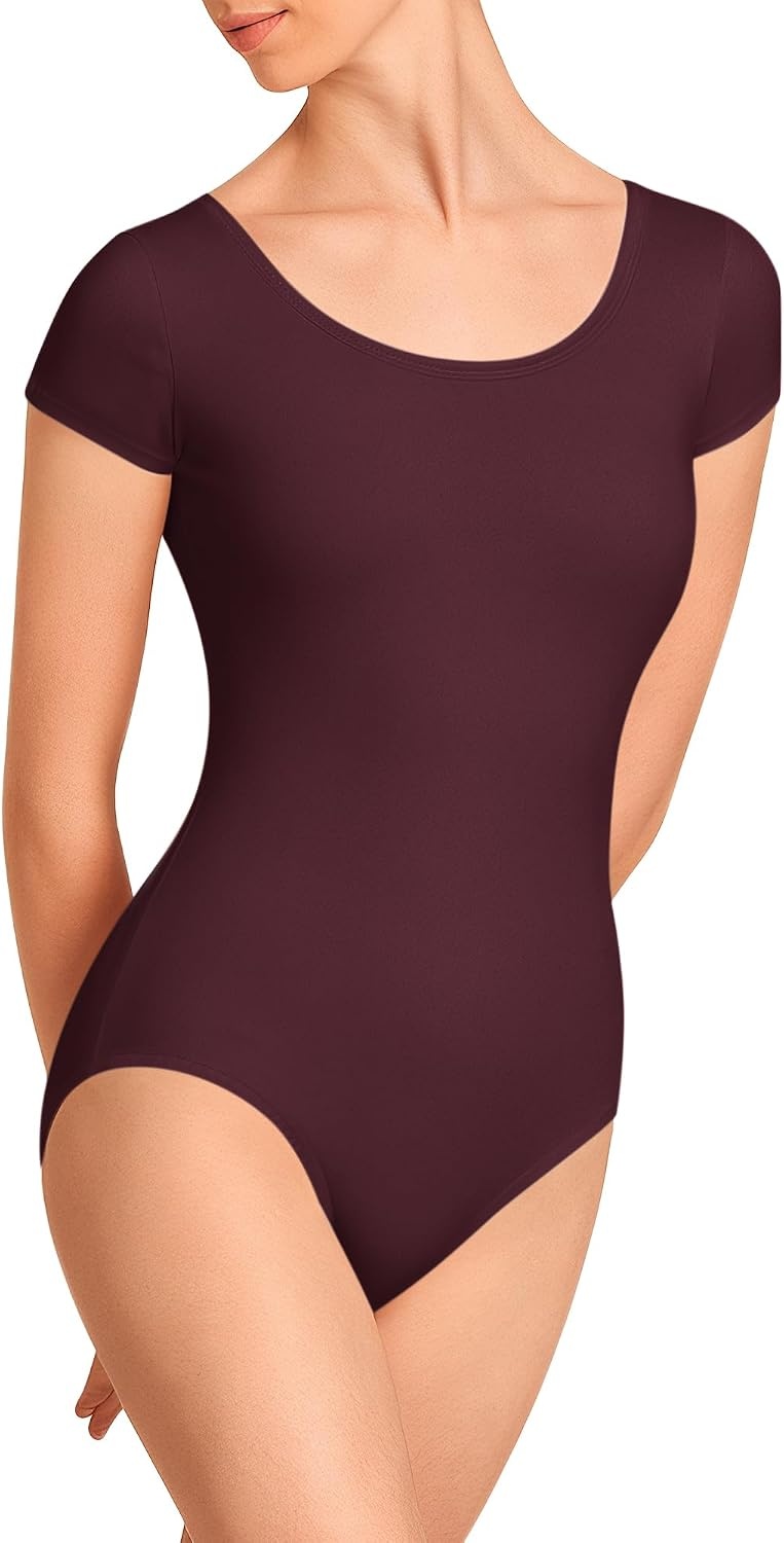 Stelle Women’s Ballet Leotard for Dance Scoop Neck Double Lined Bodysuit(Cherry)