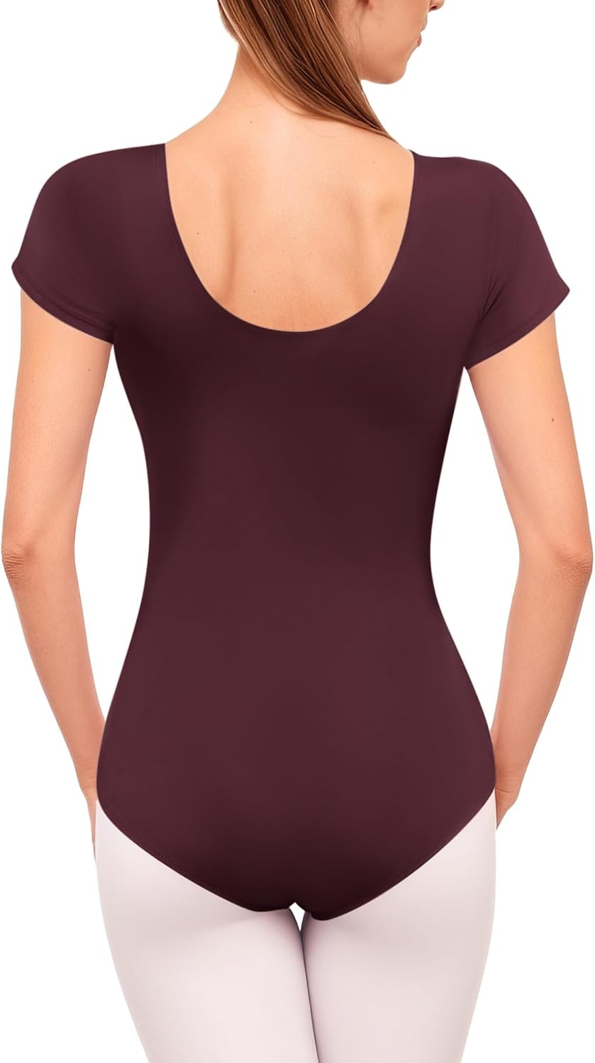 Stelle Women’s Ballet Leotard for Dance Scoop Neck Double Lined Bodysuit(Cherry)