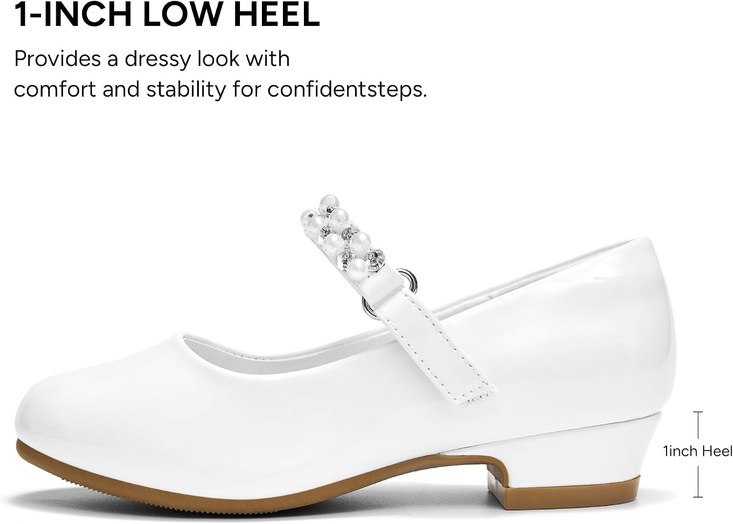 Stelle Girls Dress Shoes with Jeweled Strap for Wedding Flower Girl Party | Sparkling jewel strap, Cushioned comfort, Hook-and-loop closure, School, Dress occasions, Patent finish, Glitter finish(White)