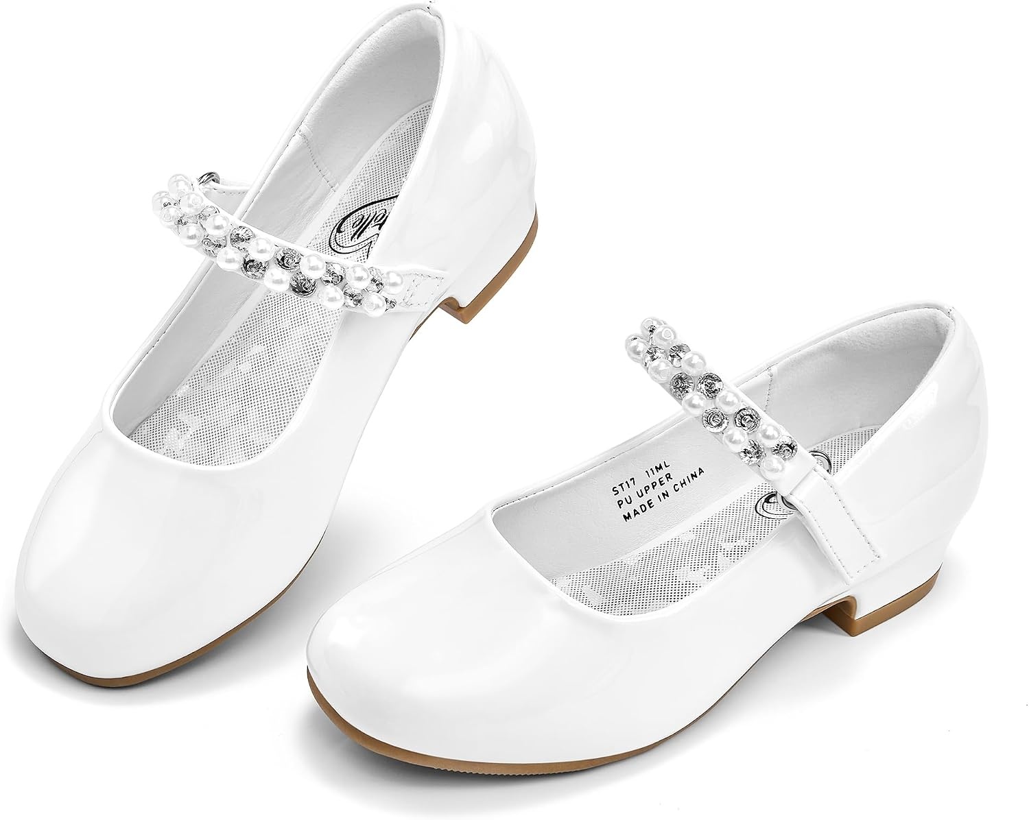 Stelle Girls Dress Shoes with Jeweled Strap for Wedding Flower Girl Party | Sparkling jewel strap, Cushioned comfort, Hook-and-loop closure, School, Dress occasions, Patent finish, Glitter finish(White)
