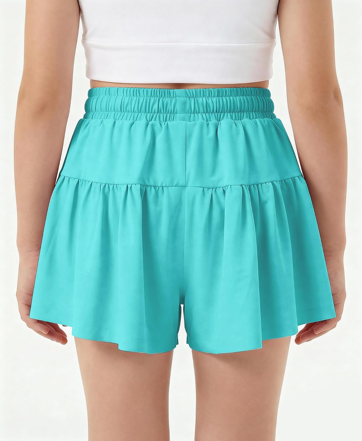 Stelle Girls 2 in 1 Butterfly Shorts Flowy Athletic Shorts with Pocket(Aqua Blue)
