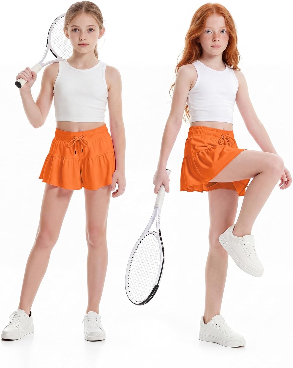 Stelle Girls 2 in 1 Butterfly Shorts Flowy Athletic Shorts with Pocket(Orange)