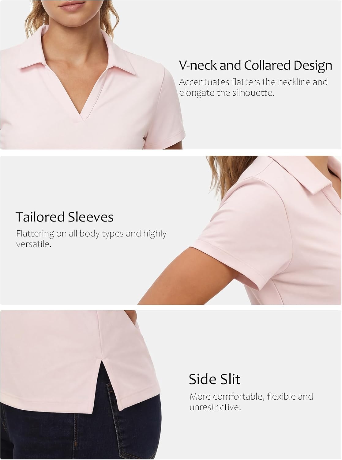 Stelle Womens Golf Polo Shirts V Neck UPF50+ Quick Dry Business Casual Tops(Ballet Pink)
