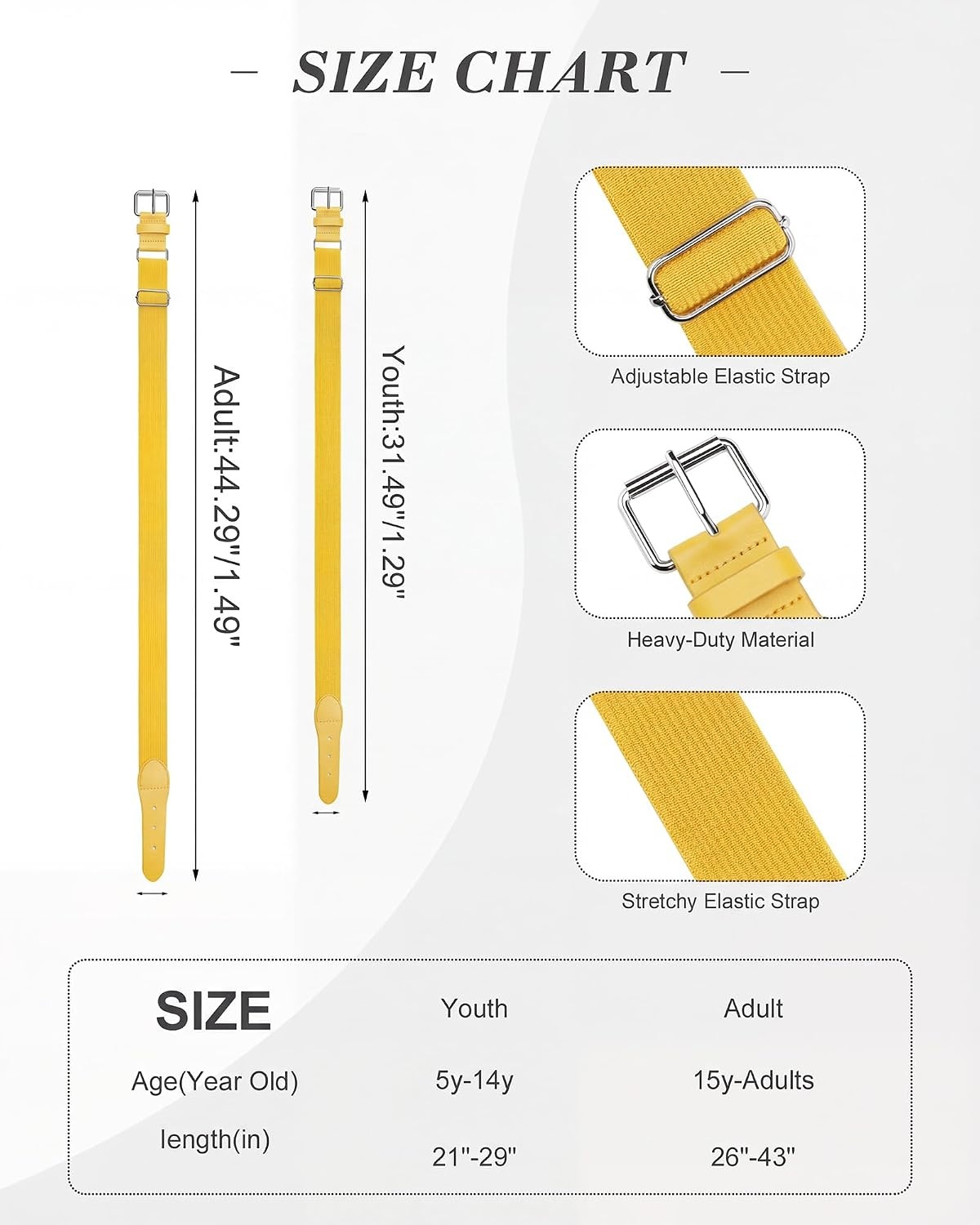 STELLE Baseball/Softball/Fastpitch Belt Girls Sports Elastic Adjustable Boys Uniform Belts Youth and Adult Sizes(Bright Yellow)