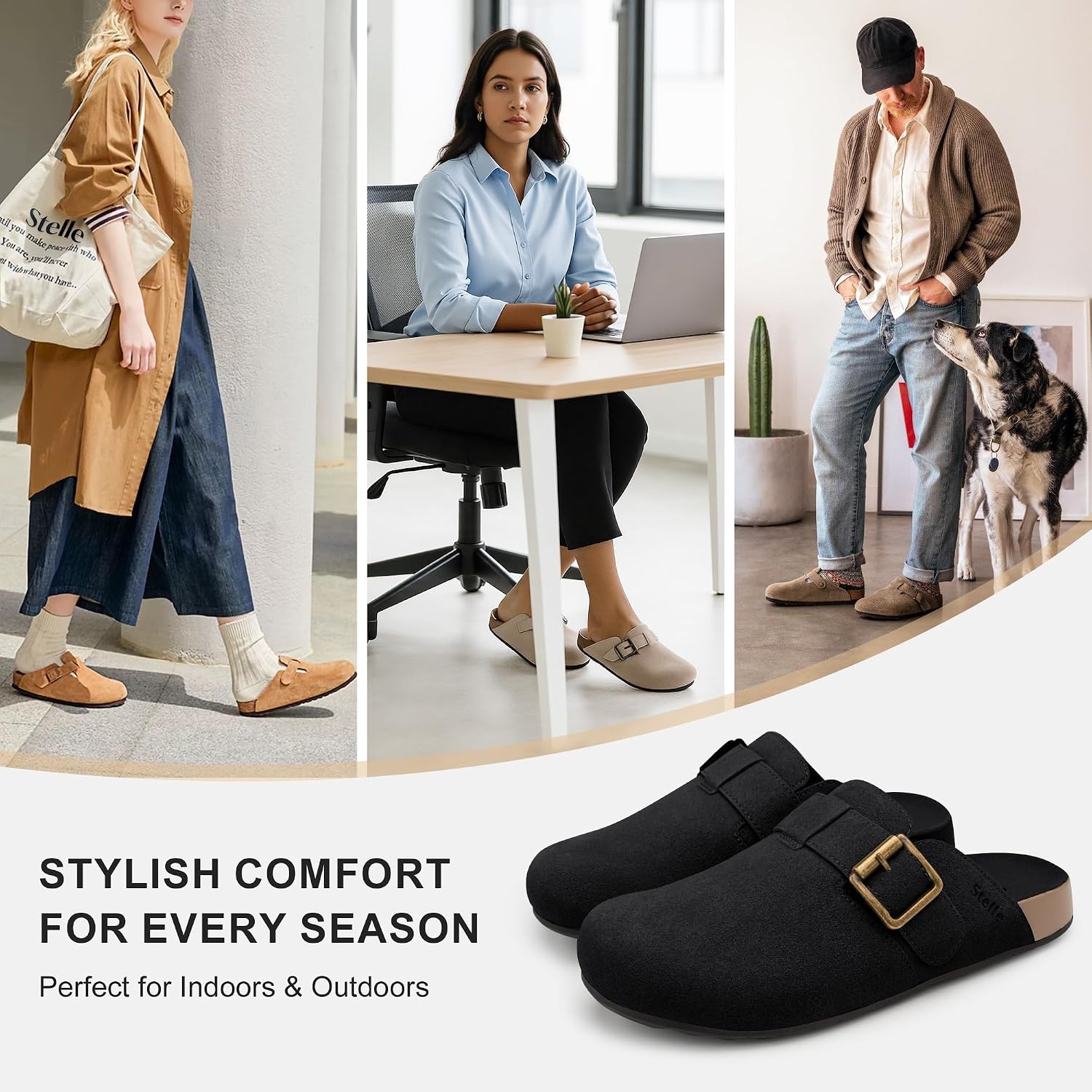Stelle Suede Clogs for Women Men Potato Shoes(Black)