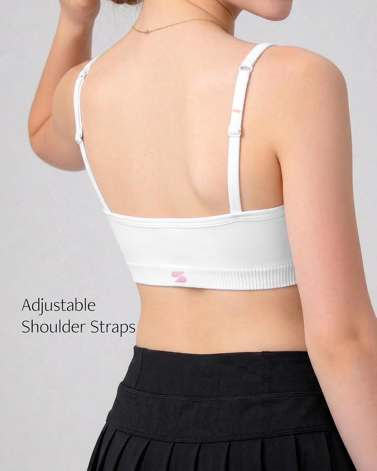 Stelle Girls Padded Training Bras Seamless Spaghetti Strap Bralette Sports Bras for Teens Kids(2 White+black)