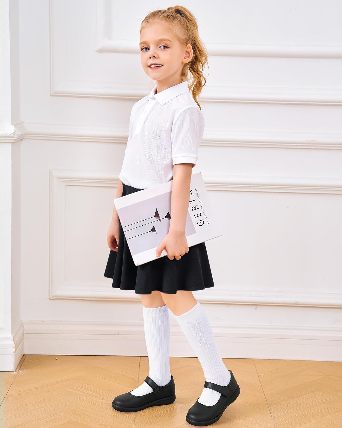 Stelle Girls Knee High Socks Cotton School Uniform Dress Long Sock 3 Pairs | Cheer Calf Sock, Seamless Toe, Tall, Soft, Breathable Comfort, Stretchy Ribbed, Little Kids, Toddler, 3-18 Years(3-true White)