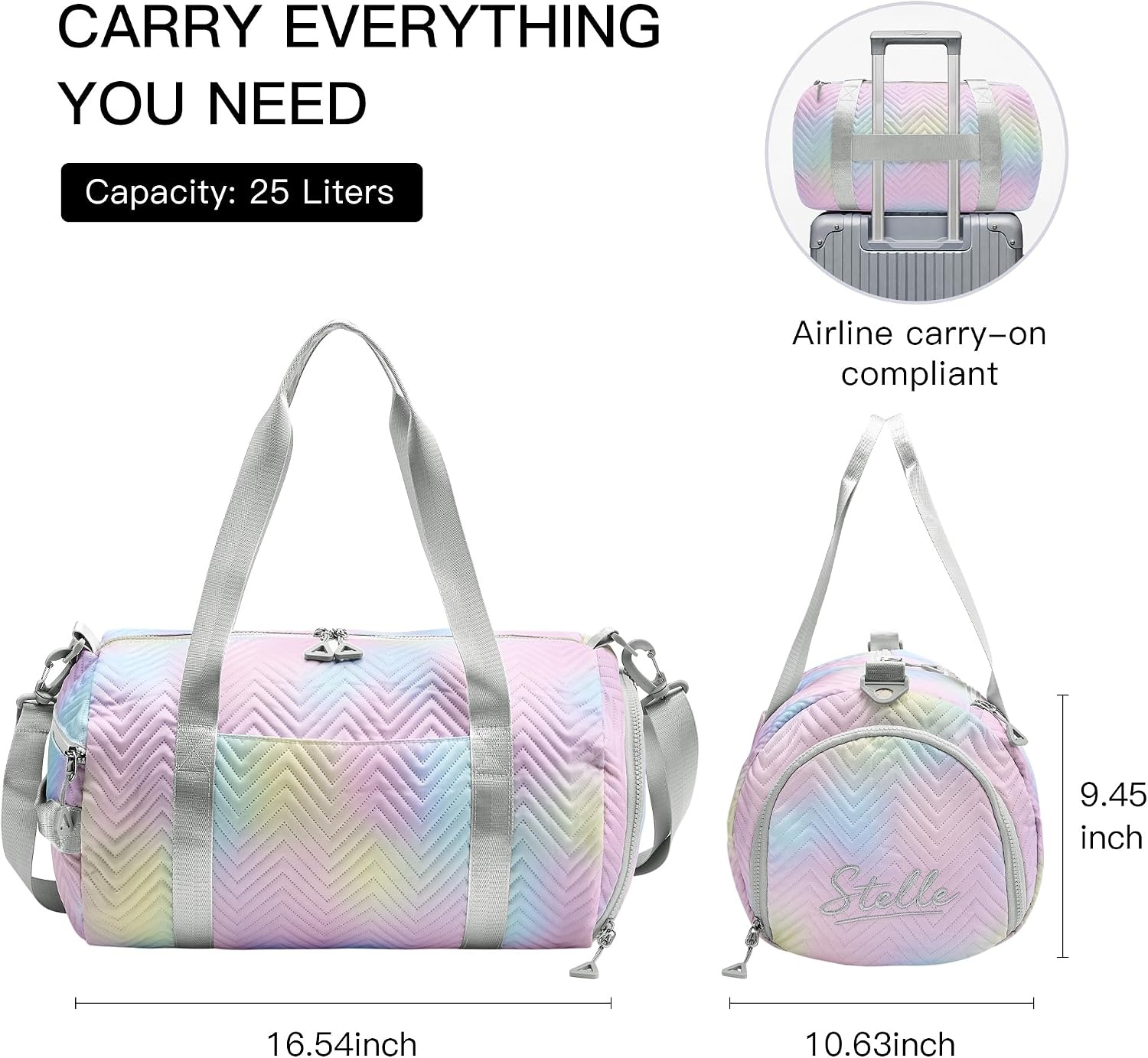 STELLE Dance Bag for Girls Duffle Bag with Shoe Compartment(RW,F) | Spacious duffle bag with shoe compartment, Perfect for ballet, Gymnastics, cheer, Travel, and gifts(Rainbow Wash)