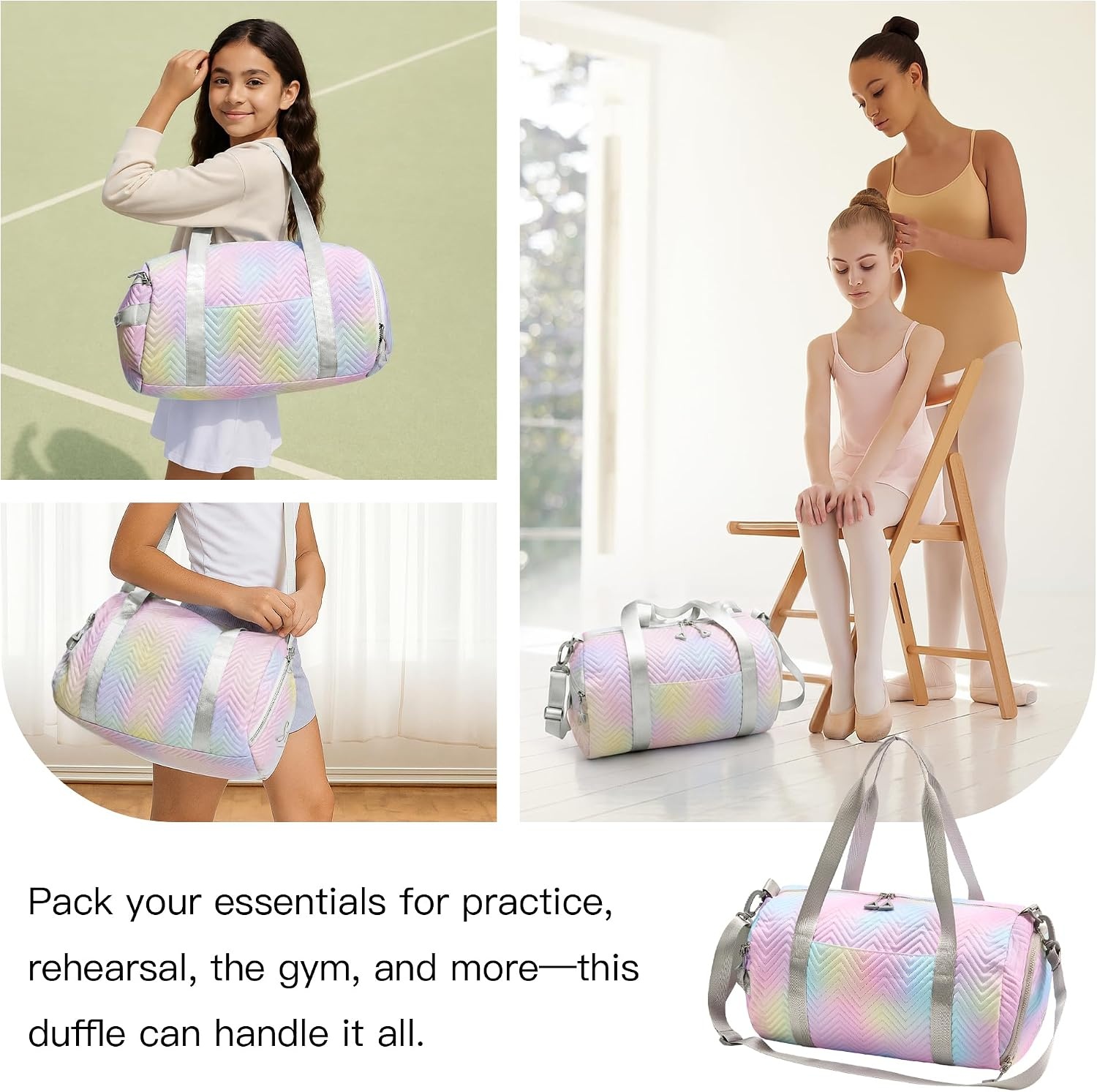 STELLE Dance Bag for Girls Duffle Bag with Shoe Compartment(RW,F) | Spacious duffle bag with shoe compartment, Perfect for ballet, Gymnastics, cheer, Travel, and gifts(Rainbow Wash)