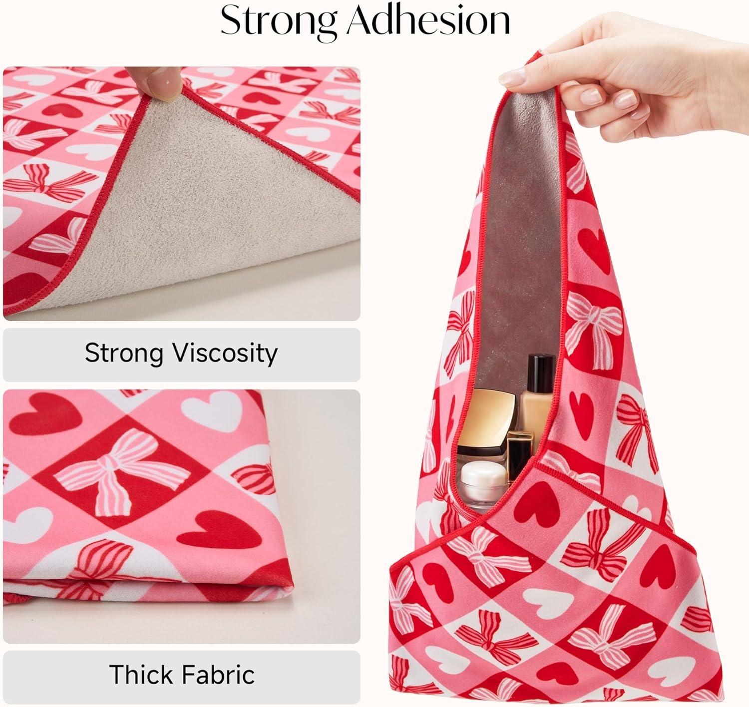 Stelle Self-Adhesive Magic Cloth Lazy Makeup Bag, Foldable Cosmetic Pouch for Camera Wrap Travel Organizer Red Checkered, 19.75″(Sweet Check)