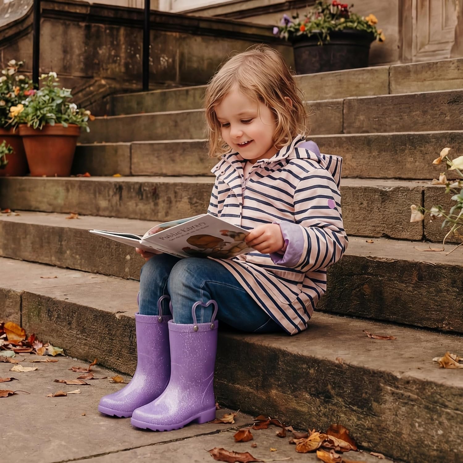 Stelle Girls Light Up Rain Boots for Toddler Kids Glitter Boots(*Lavender)