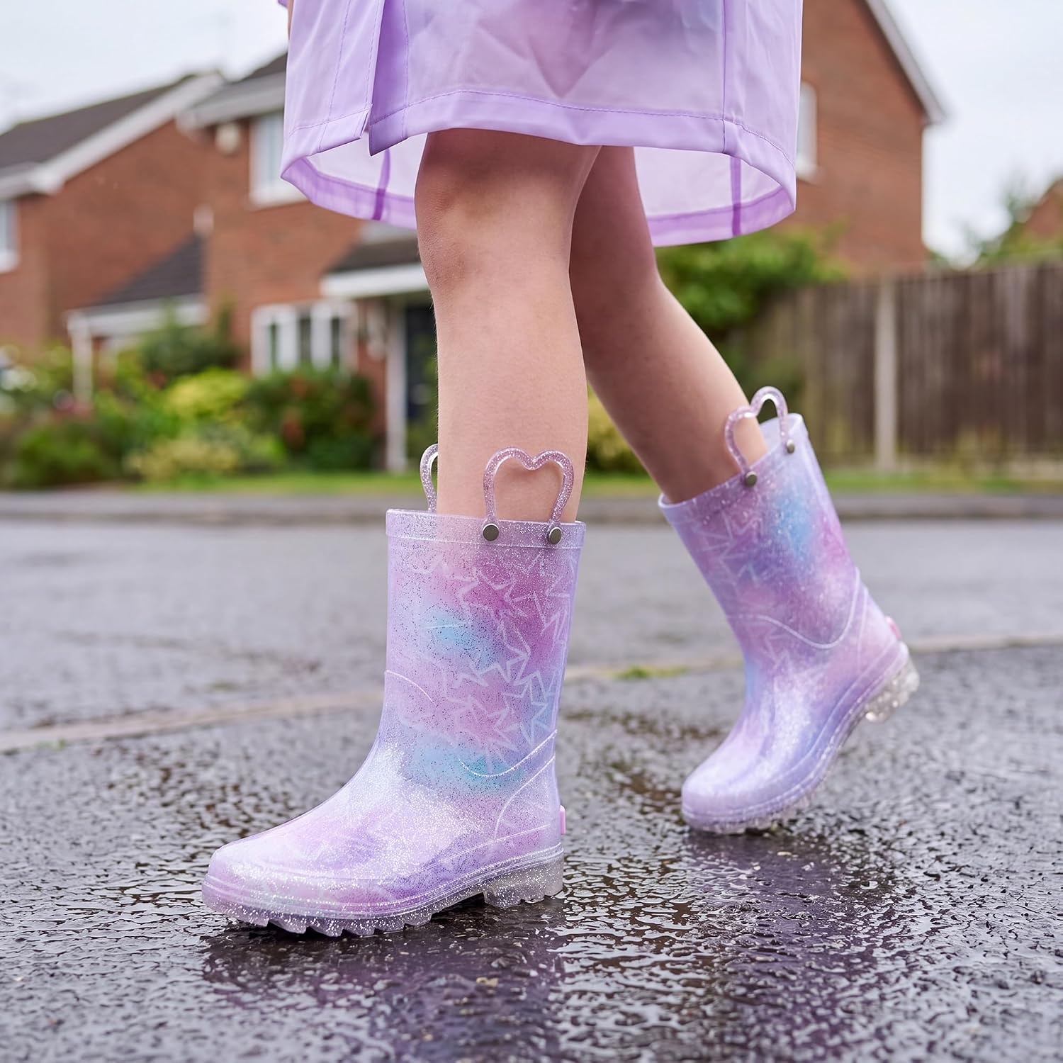Stelle Girls Light Up Rain Boots for Toddler Kids Glitter Boots(Pink Ombre Glitter)