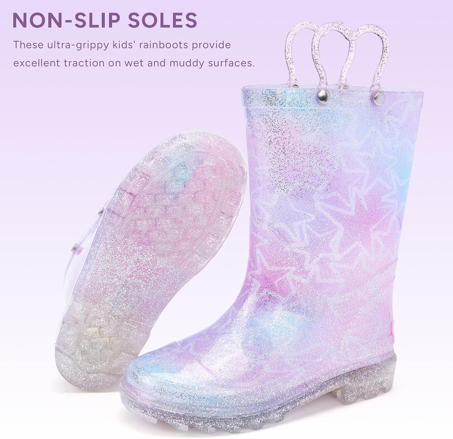 Stelle Girls Light Up Rain Boots for Toddler Kids Glitter Boots(Pink Ombre Glitter)