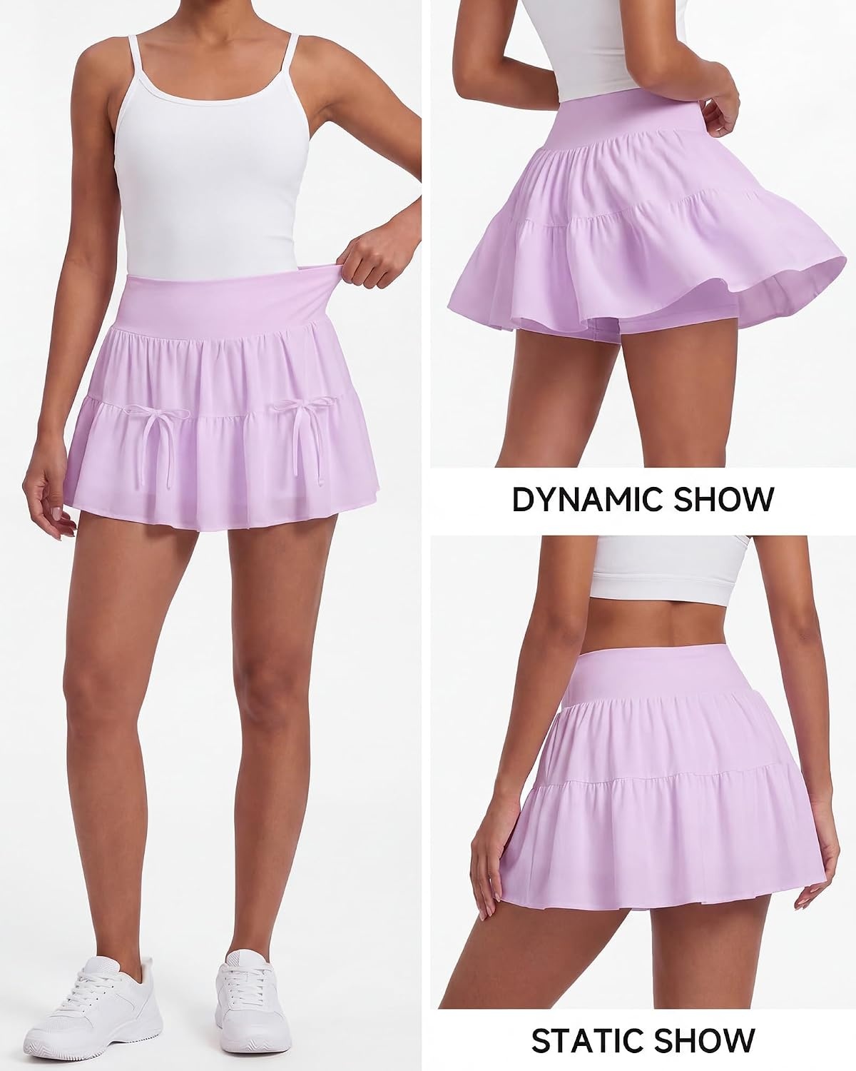 Stelle Women’s High Waist Athletic Skorts Flowy Mini Cake Skirt Casual Skorts with Shorts Pocket(Lavender)