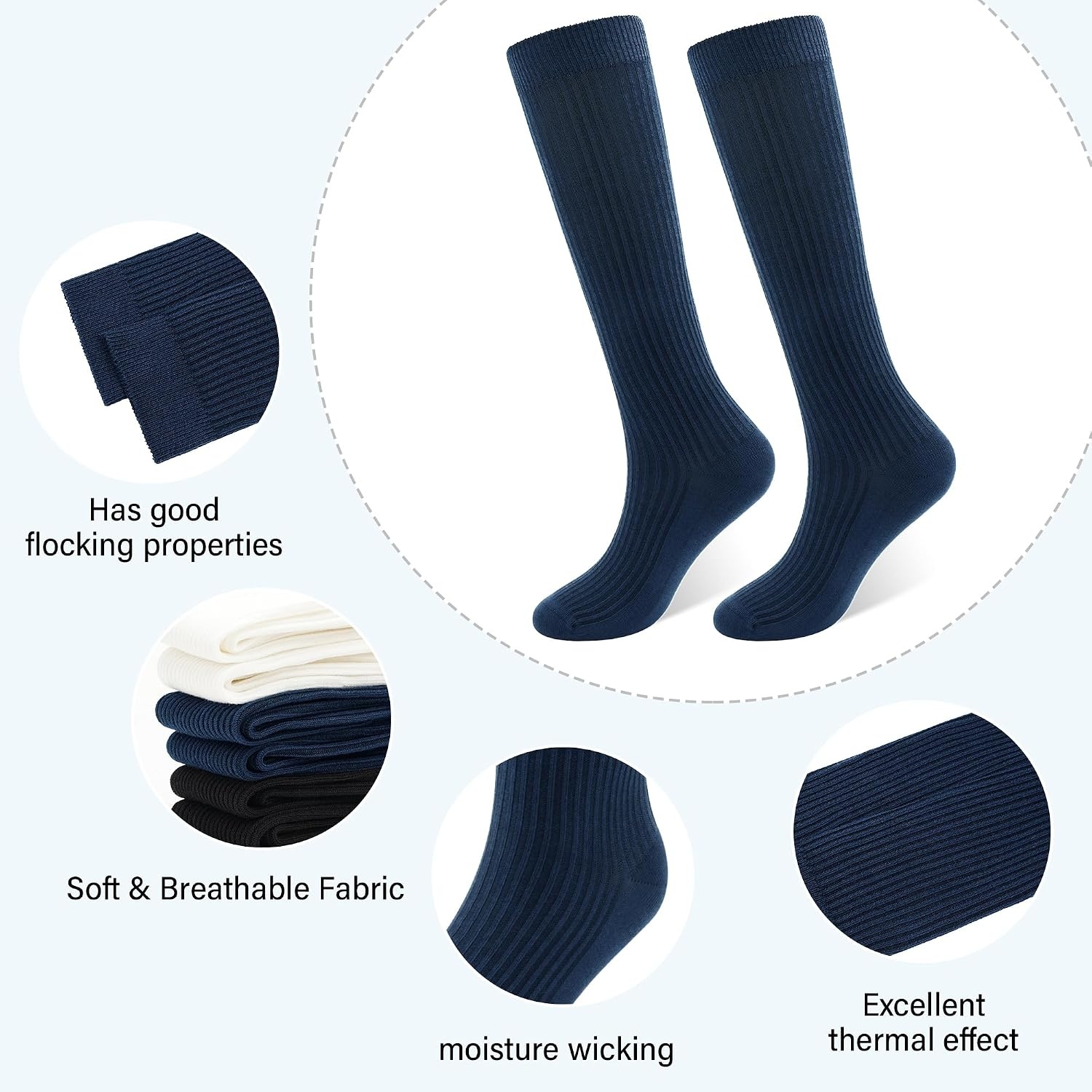 Stelle Girls Socks Knee High Socks for Girls Cotton Uniform Long Sock for Toddler 3 Pairs School Socks 3-18 Years(Black+white+navy)