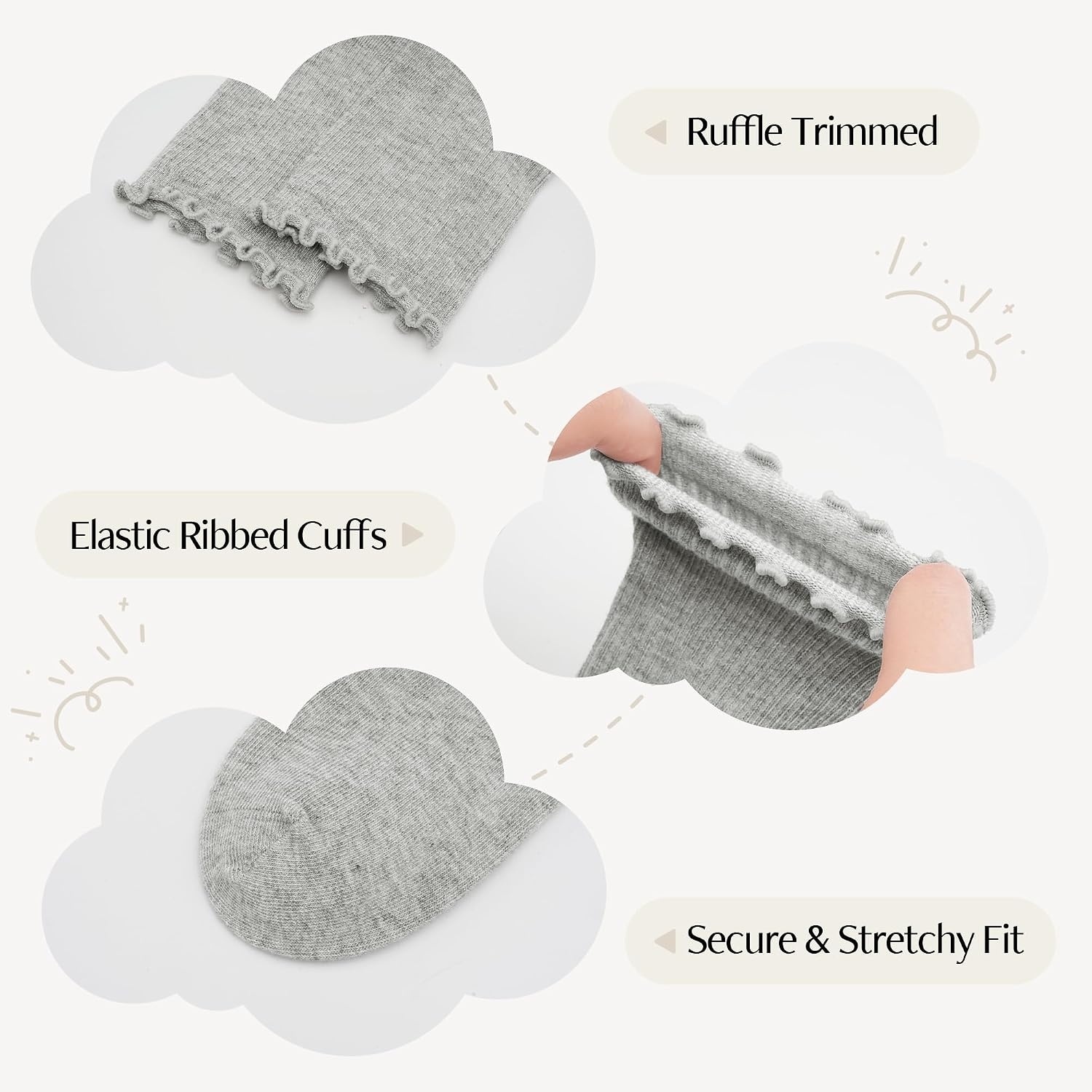 Stelle Girls Ruffle Socks Uniform Dress Ankle Crew Sock 3/5/6 Pairs for Kid | Lettuce Edge Sock, Cotton, Frilly, Breathable Comfort, Sweet Frilly Trim, Soft, Stretchy, School, Toddler, Kid, 3-18 Years(3 Pairs (Black white light Grey))