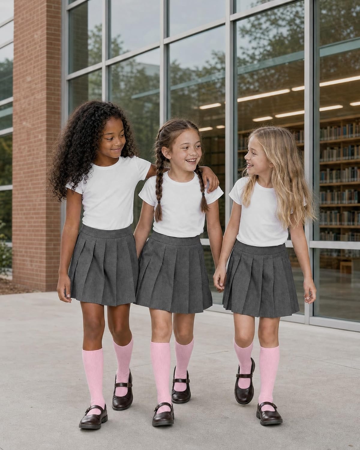 Stelle Girls Socks Knee High Socks for Girls Cotton Uniform Long Sock for Toddler 3 Pairs School Socks 3-18 Years(3-pink)