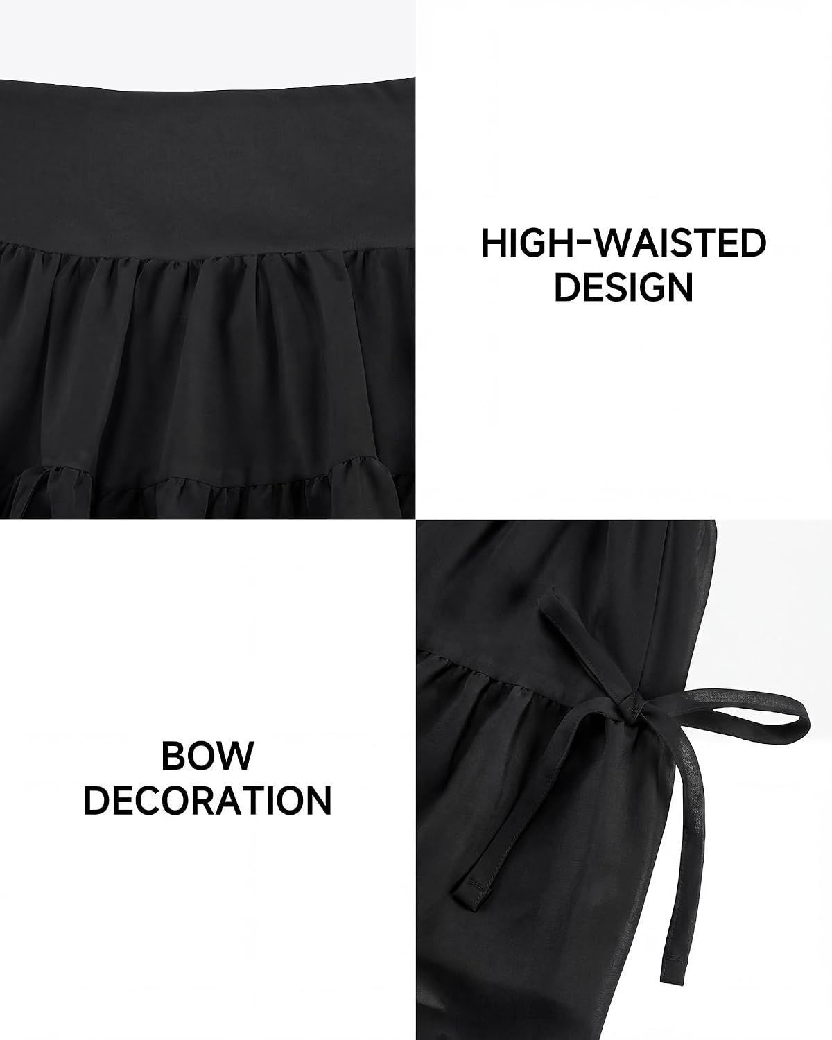 Stelle Girls Tiered Tennis Skirt with Built-in Shorts, Pockets & Bows(Black)
