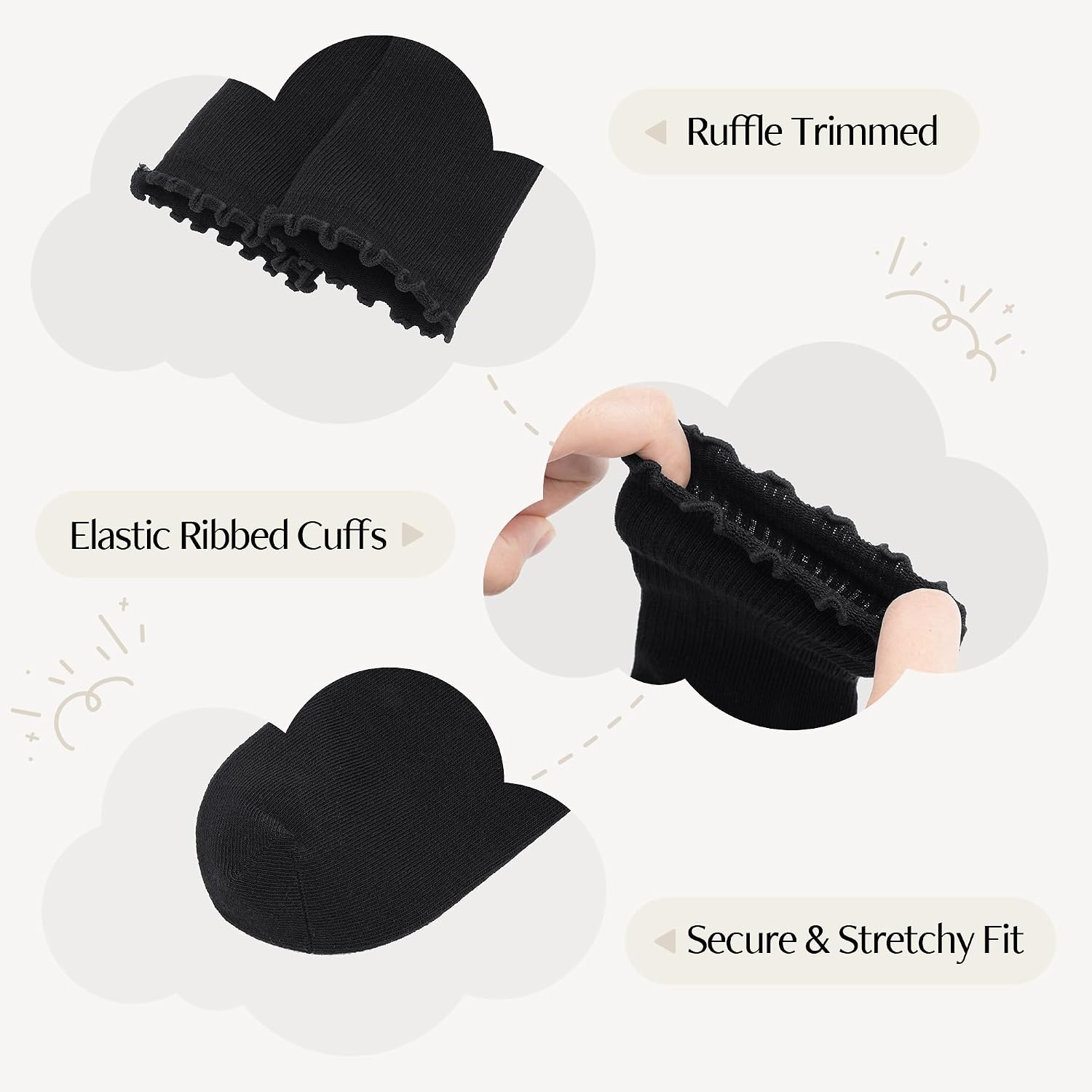 Stelle Girls Ruffle Socks Uniform Dress Ankle Crew Sock 3/5/6 Pairs for Kid | Lettuce Edge Sock, Cotton, Frilly, Breathable Comfort, Sweet Frilly Trim, Soft, Stretchy, School, Toddler, Kid, 3-18 Years(6 Pairs-black)