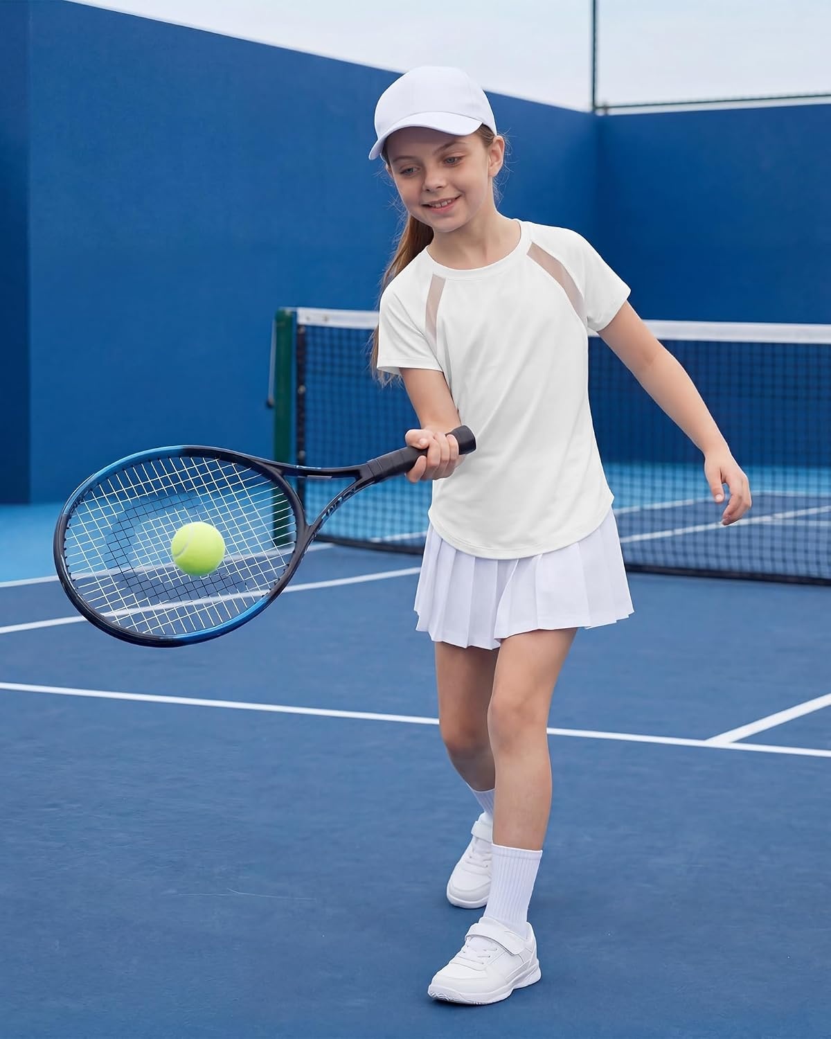 Stelle Athletic Shirts for Girls Short Sleeve Soccer Active Tshirts Kids | Moisture-wicking, Quick Dry, Breathable, Lightweight, Running, Tennis, Training, Sports, Crewneck Top, Summer Tee(White)