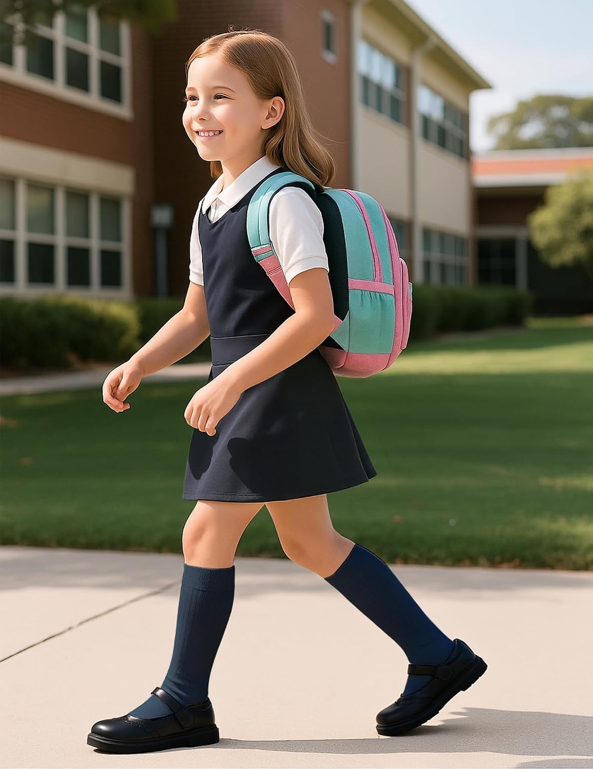 Stelle Girls Knee High Socks Cotton School Uniform Dress Long Sock 3 Pairs | Cheer Calf Sock, Seamless Toe, Tall, Soft, Breathable Comfort, Stretchy Ribbed, Little Kids, Toddler, 3-18 Years(3-navy)