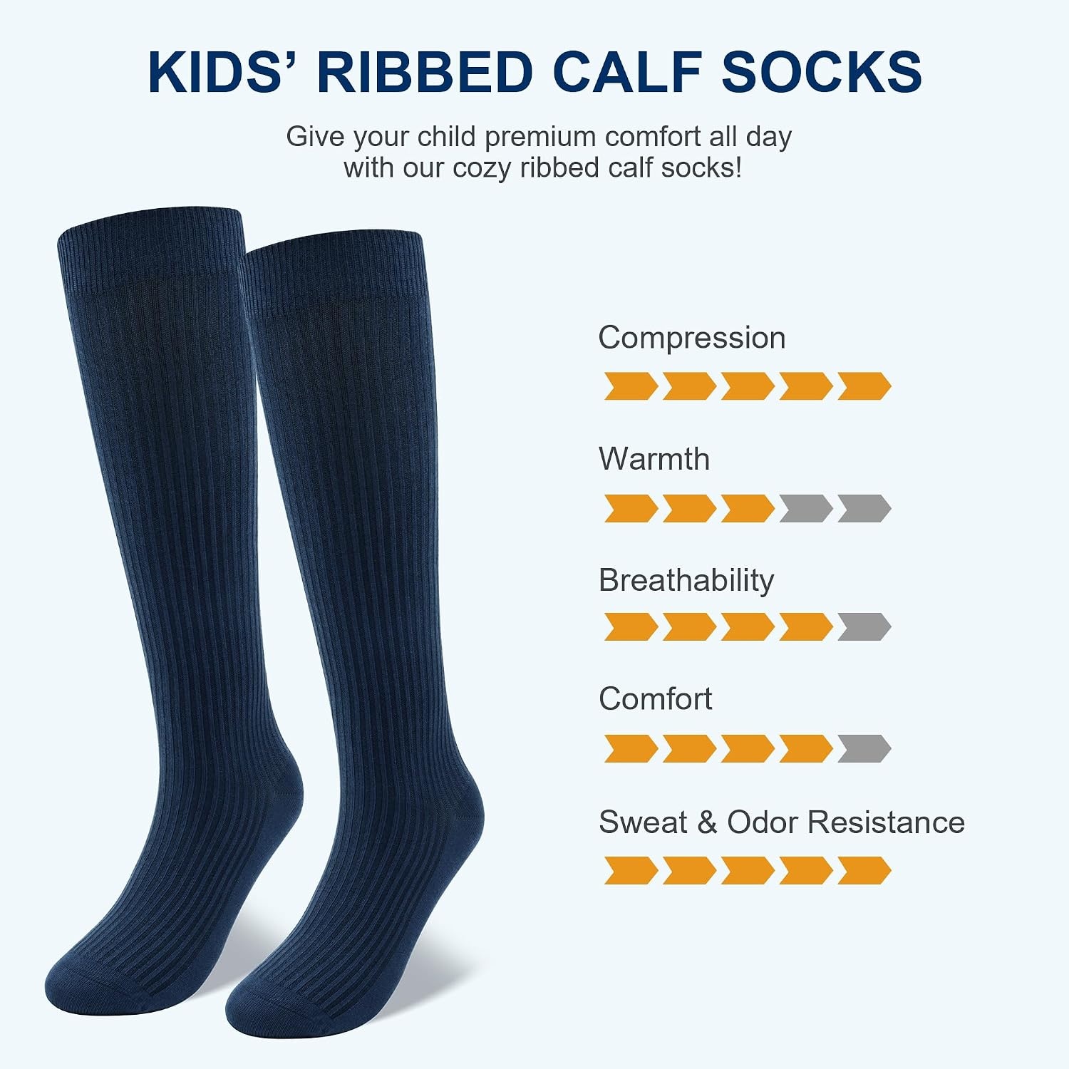 Stelle Girls Knee High Socks Cotton School Uniform Dress Long Sock 3 Pairs | Cheer Calf Sock, Seamless Toe, Tall, Soft, Breathable Comfort, Stretchy Ribbed, Little Kids, Toddler, 3-18 Years(3-navy)