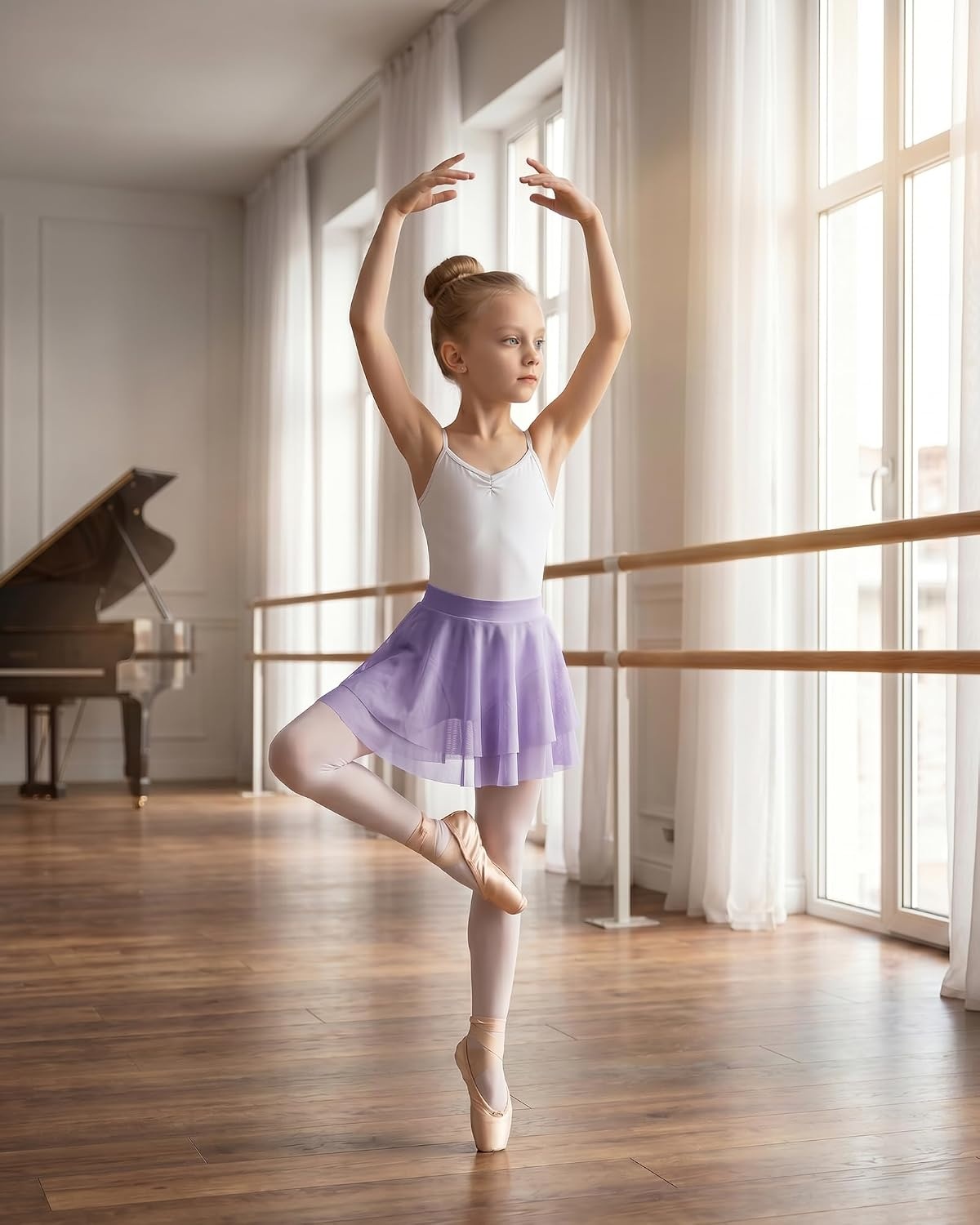 Stelle Girls Ballet Skirt Pull On Dance Wrap Skirt Kid Layered Ruffle Skirt | Girls black/pink/white/lavender/blue ballet skirt, Pull on elastic waist, Ballet skirts for girls, Dance, Studio, Performance(Lavender)