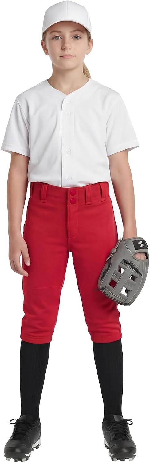 Stelle Girls Softball Pants Kids Knickers Knee-High Pants with Pockets for Youth Tee Ball & Fastpitch Style(Red)