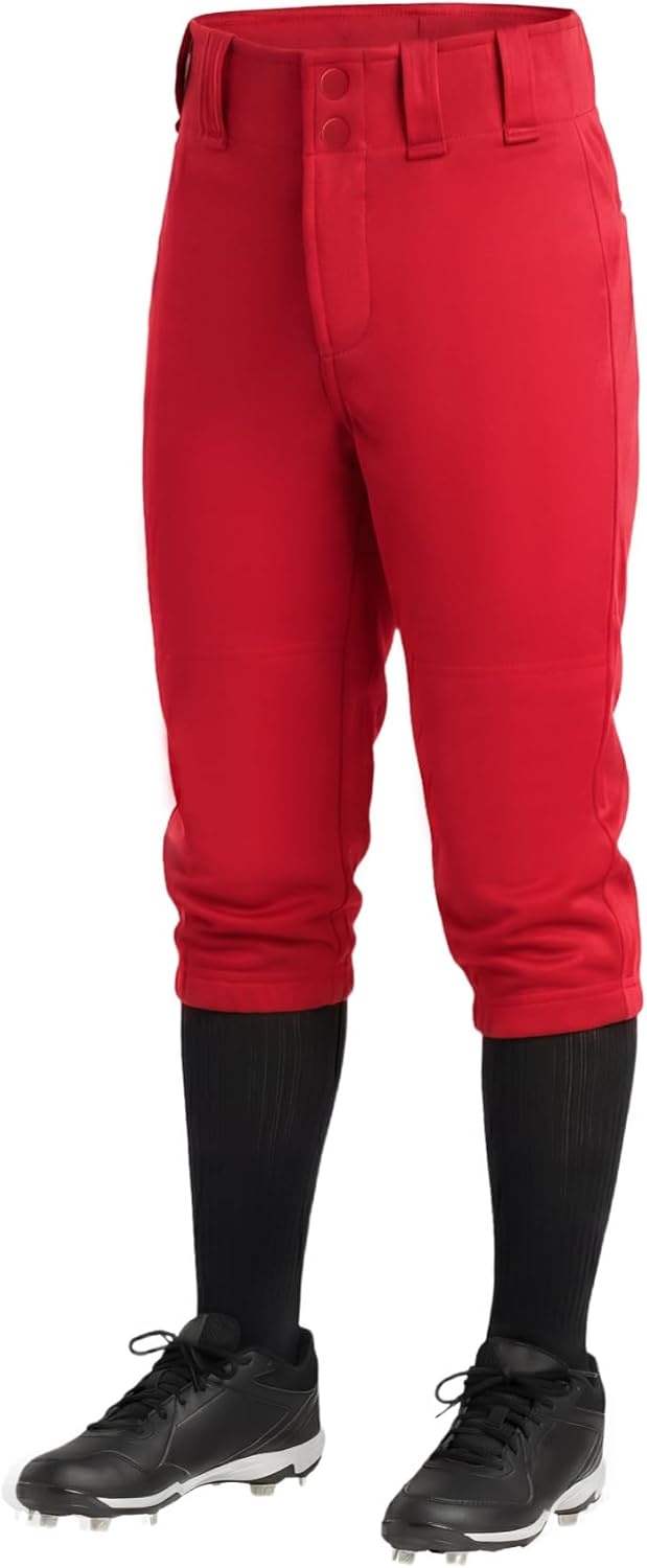 Stelle Girls Softball Pants Kids Knickers Knee-High Pants with Pockets for Youth Tee Ball & Fastpitch Style(Red)