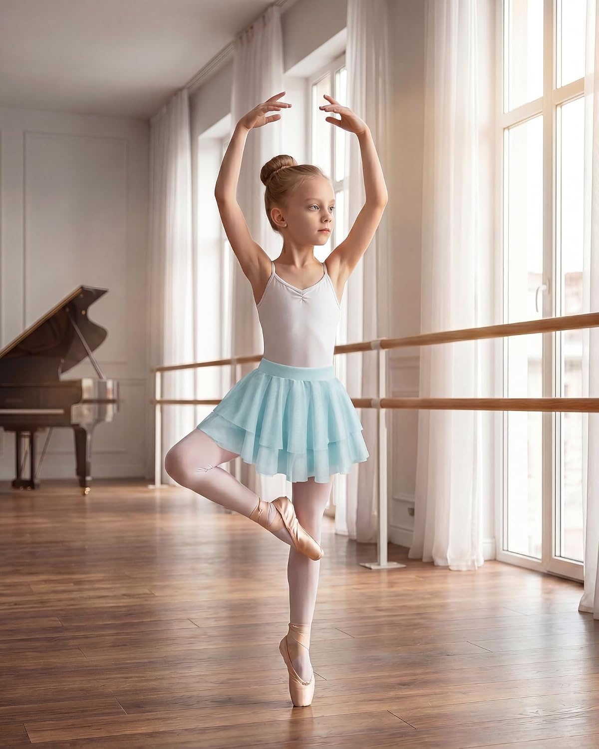 Stelle Girls Ballet Skirt Pull On Dance Wrap Skirt Kid Layered Ruffle Skirt | Girls black/pink/white/lavender/blue ballet skirt, Pull on elastic waist, Ballet skirts for girls, Dance, Studio, Performance(Light Blue)