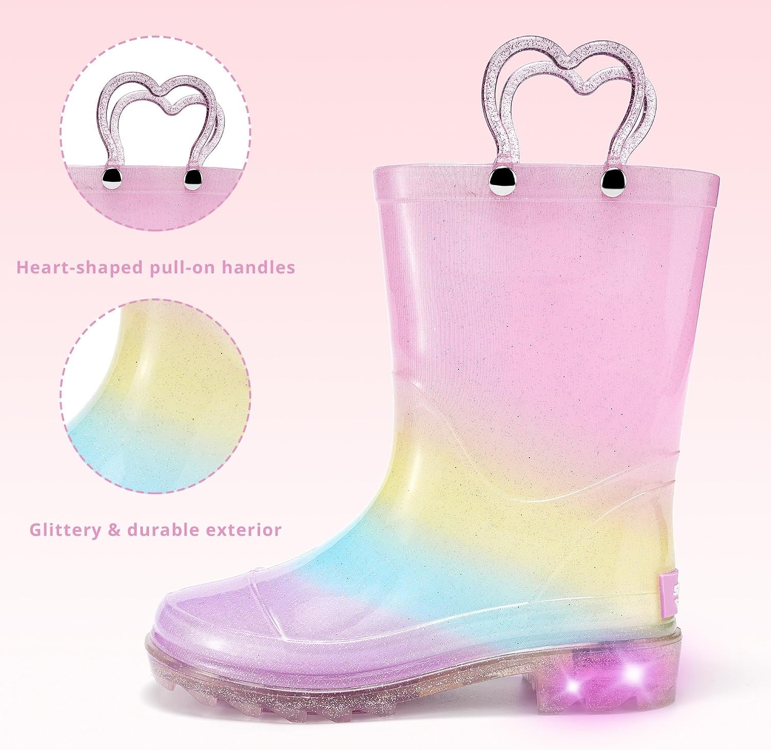 Stelle Girls Light Up Rain Boots for Toddler Kids Glitter Boots(*Rainbow)